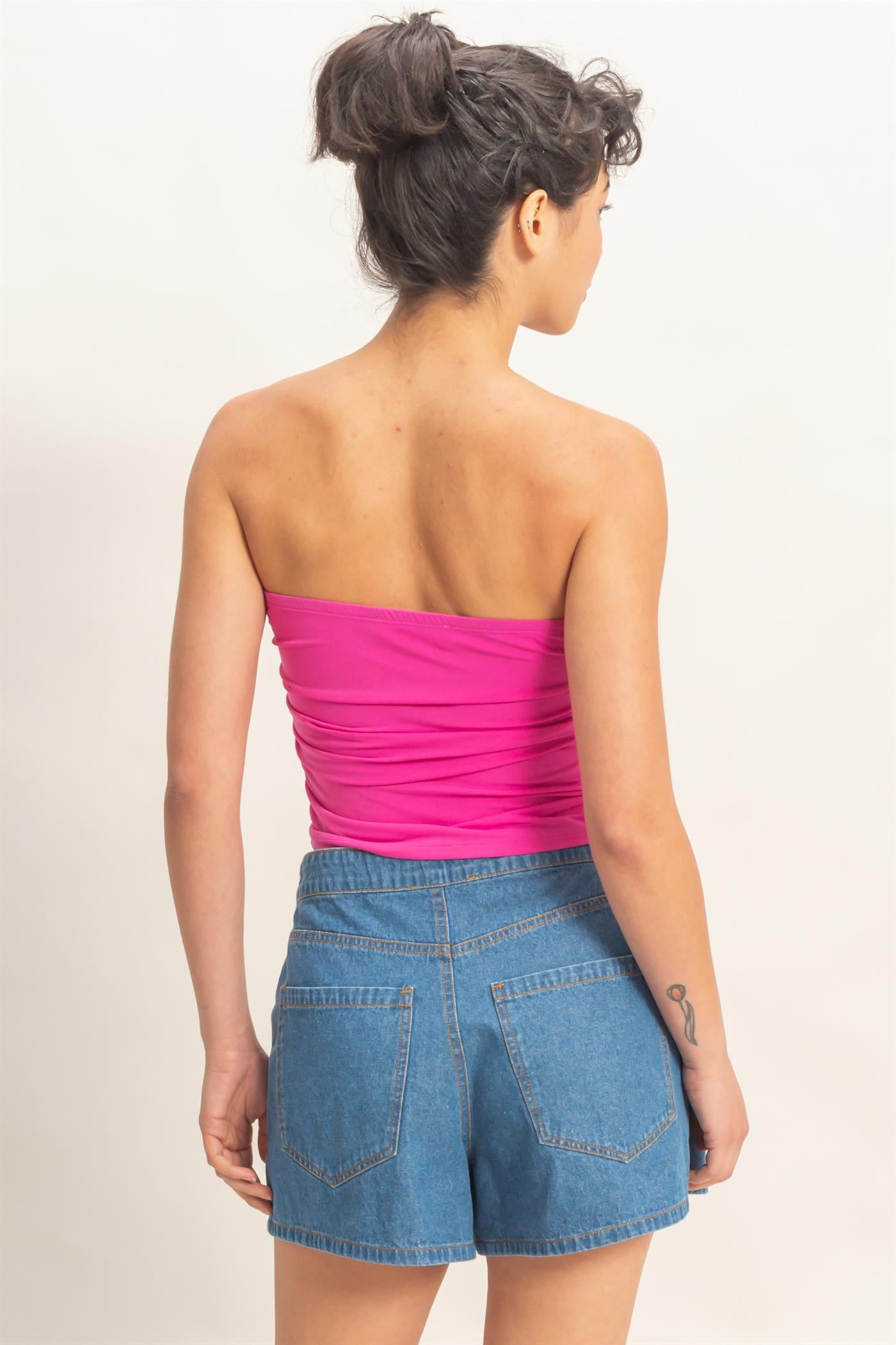 Wholesale Ruched Bandeau Top Clothing Tops DZ26C334 FUCHSIA DOUBLE ZERO