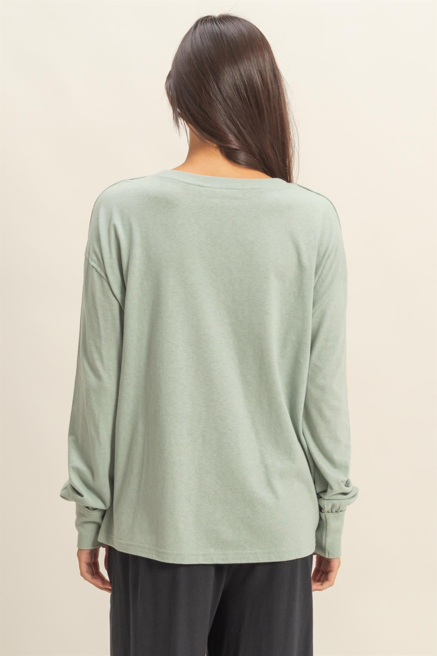 Wholesale Long Sleeve Pocket T-Shirt Clothing Tops DZ23G149 ICEBERG GREEN DOUBLE ZERO