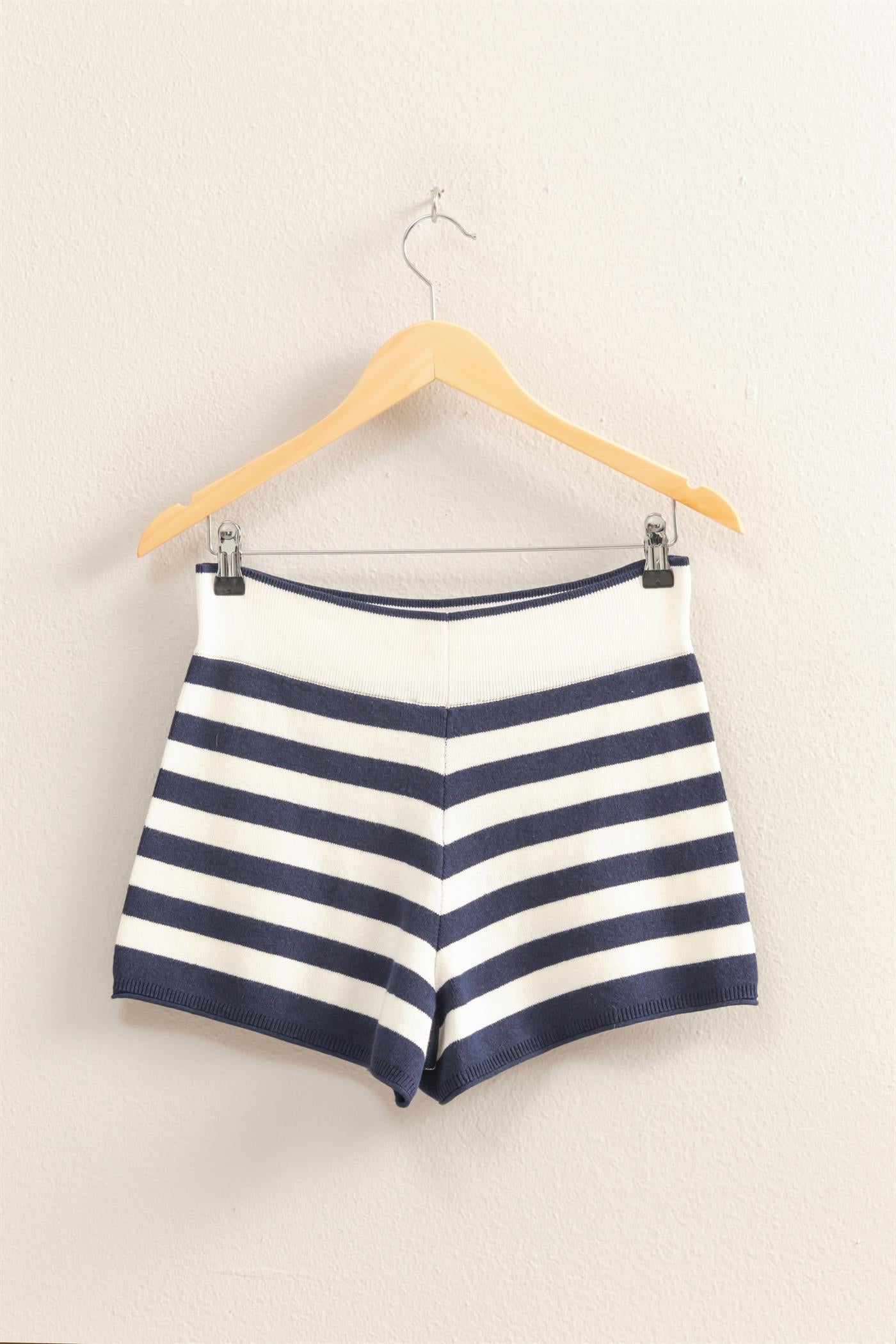Wholesale Fitted Striped Knit Shorts Shorts DZ25A726 NAVY/CREAM DOUBLE ZERO