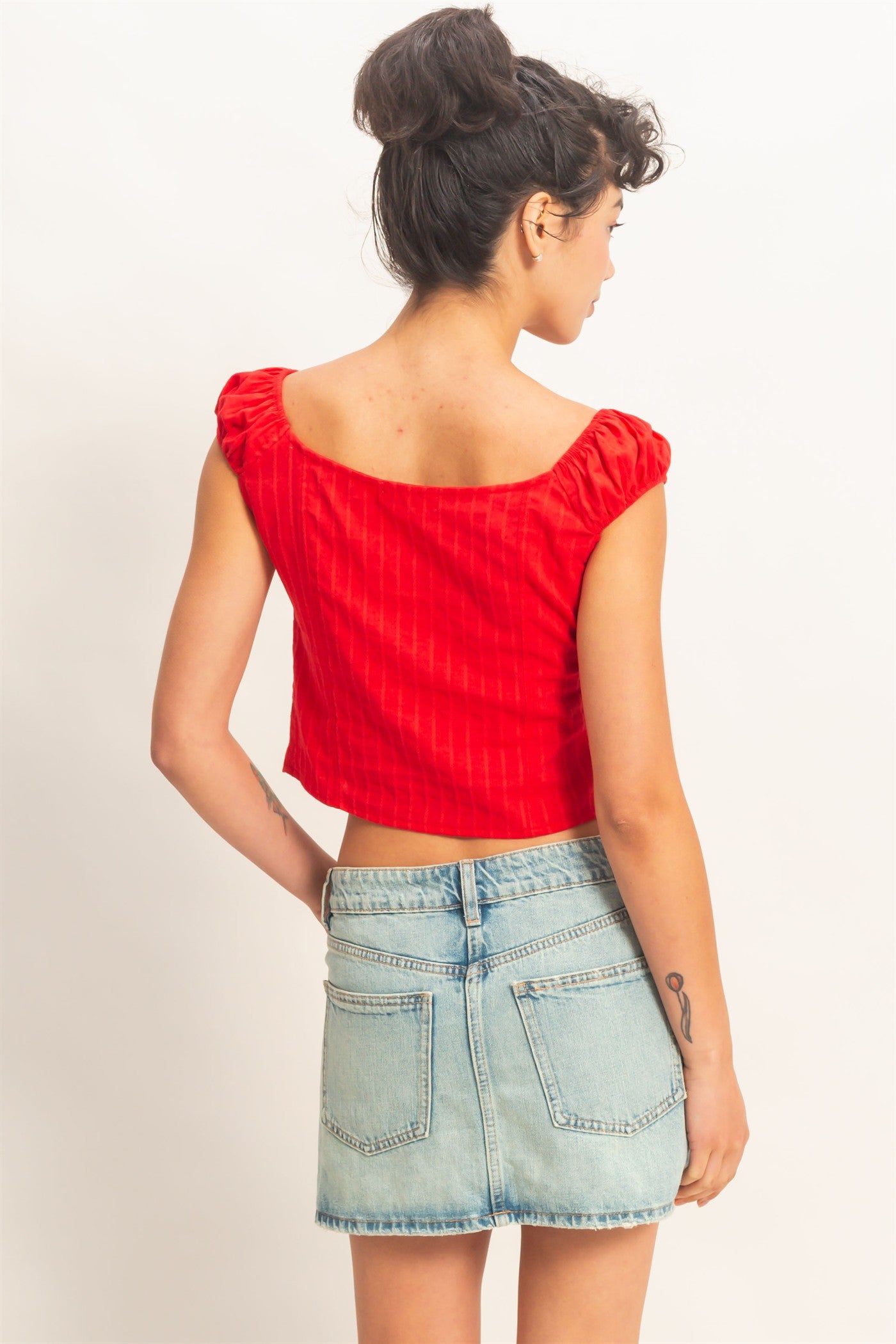 Wholesale Button Front Scoop Neck Cap Sleeve Top Blouses DZ26C199 RED DOUBLE ZERO