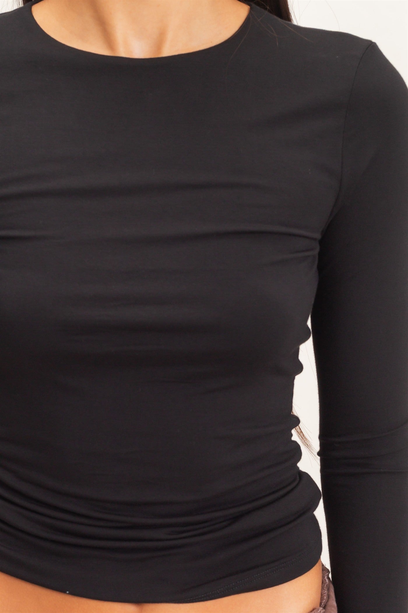Wholesale Crew Neck Long Sleeve Top Clothing Tops DZ26E978 BLACK DOUBLE ZERO
