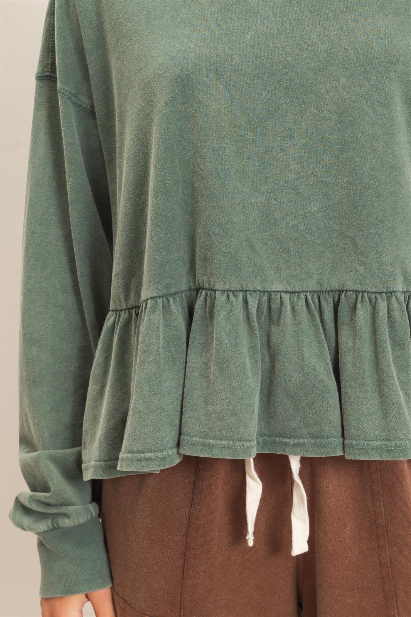 Wholesale Peplum Long Sleeve Top Clothing Tops DZ26F397 DARK GREEN DOUBLE ZERO