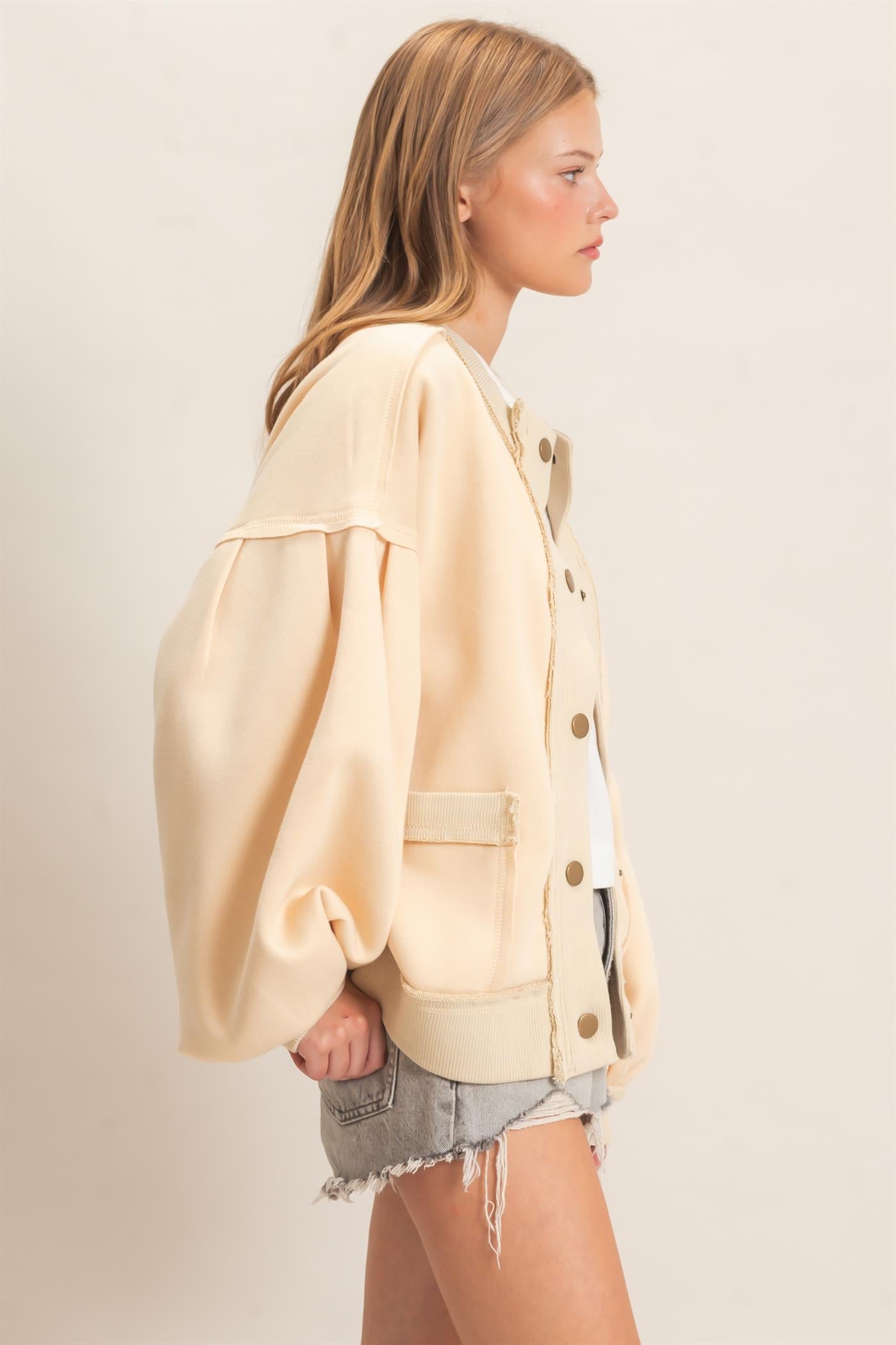 Wholesale Snap Front Jacket Coats & Jackets HF26E003 CREAM HYFVE
