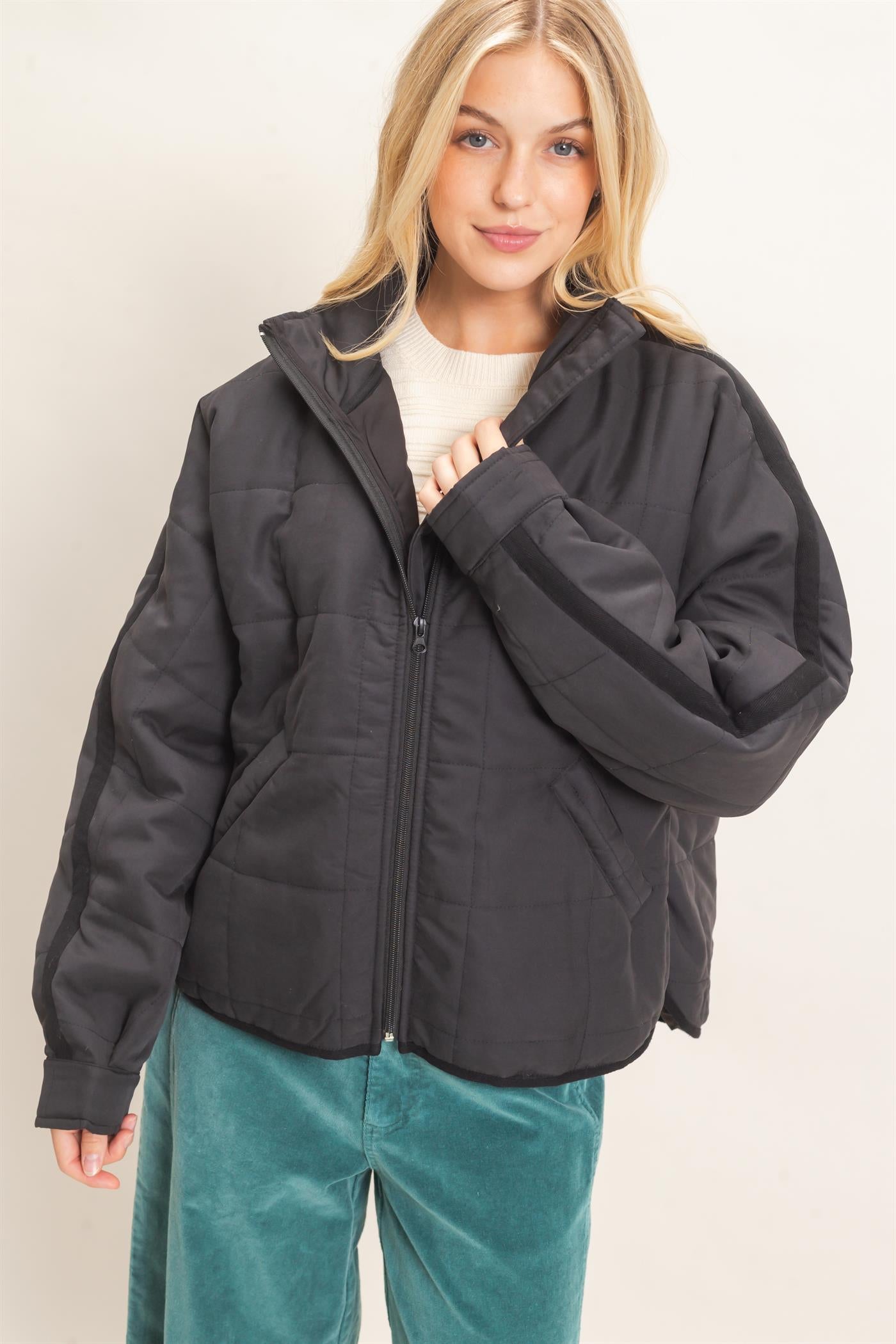 Wholesale Quilted High Collar Jacket Coats & Jackets HF26F167-D BLACK HYFVE