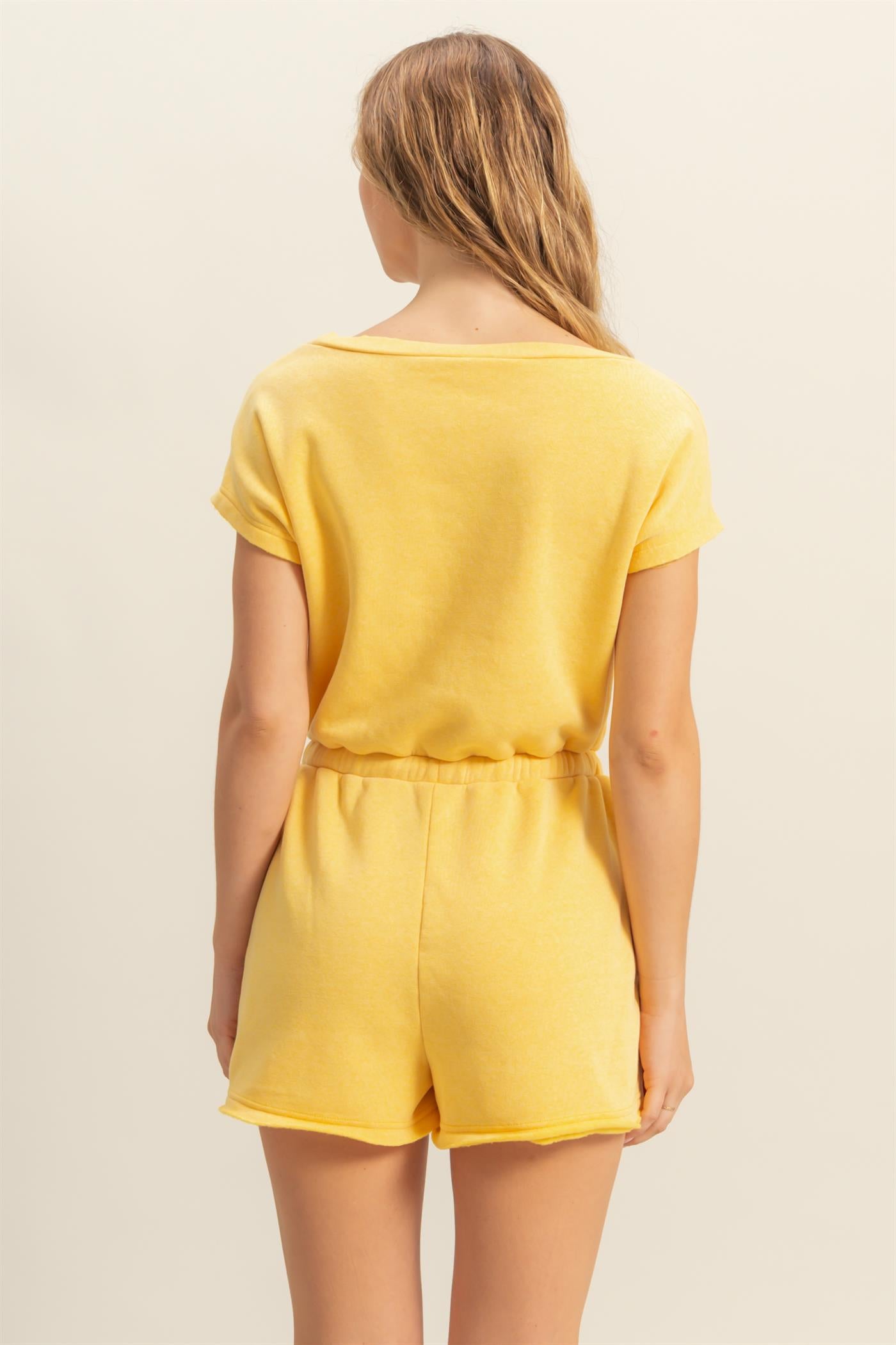 Wholesale Cap Sleeve Drawstring Waist Romper Clothing DZ25A782 SUNFLOWER DOUBLE ZERO