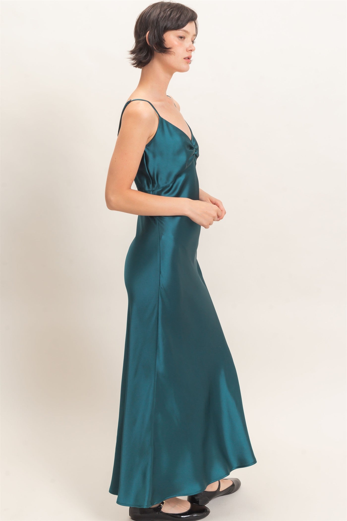 Wholesale Satin Slip Dress With Spaghetti Straps Dresses DZ26E380 DARK TEAL DOUBLE ZERO