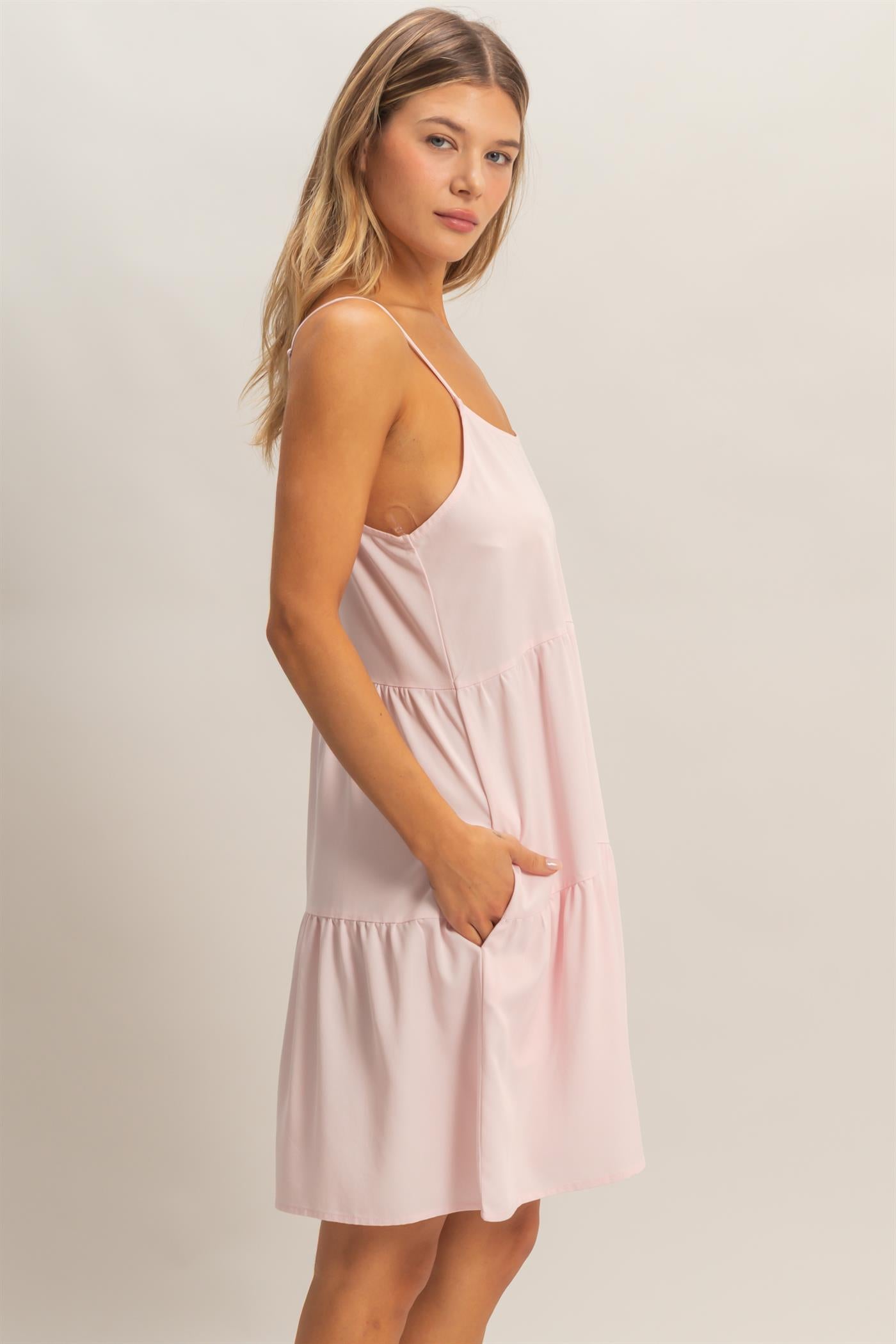 Wholesale Tiered Spaghetti Strap Dress Dresses HF26E426-D L.PINK HYFVE