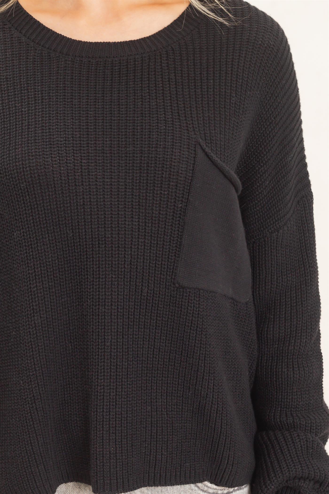 Wholesale Ribbed Drop Shoulder Sweater Sweaters HF26F181 BLACK HYFVE