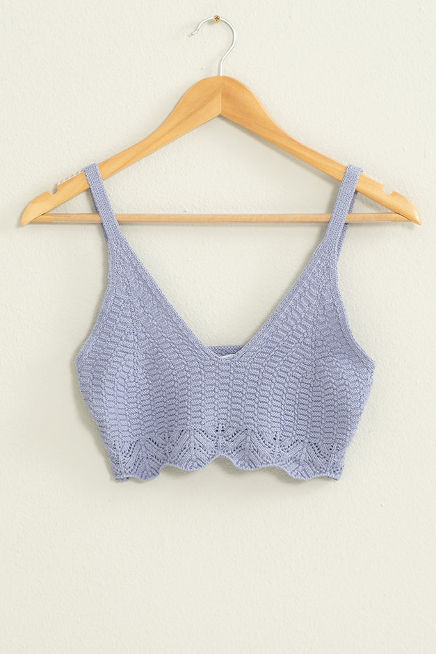 Wholesale Crochet Knit Bralette Clothing Tops DZ22E379 PASTEL VIOLET DOUBLE ZERO