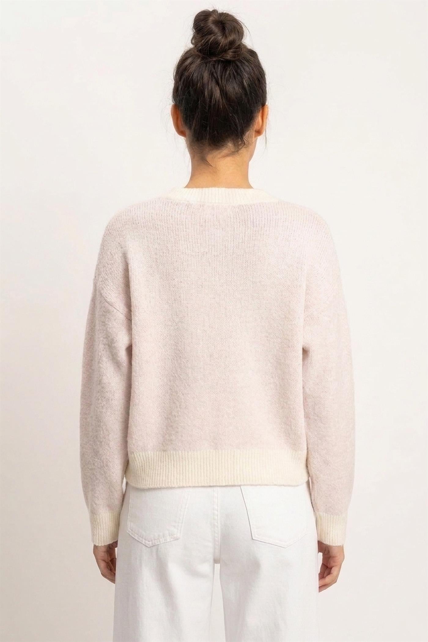 Wholesale Heart Graphic Sweater Sweaters DZ26E430 CREAM DOUBLE ZERO