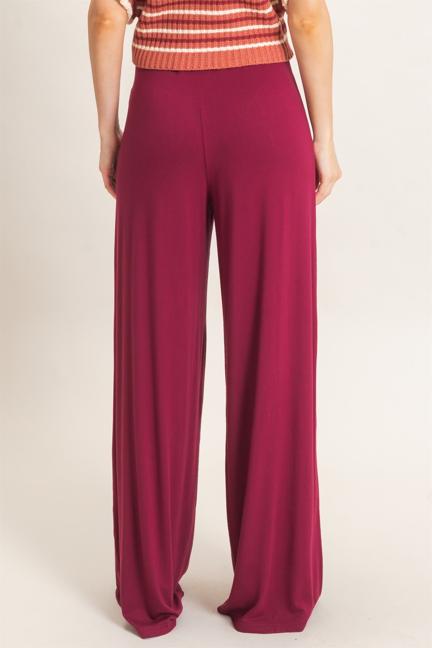 Wholesale Wide-Leg Elastic Waist Pants Pants HF26F299-D BURGUNDY HYFVE