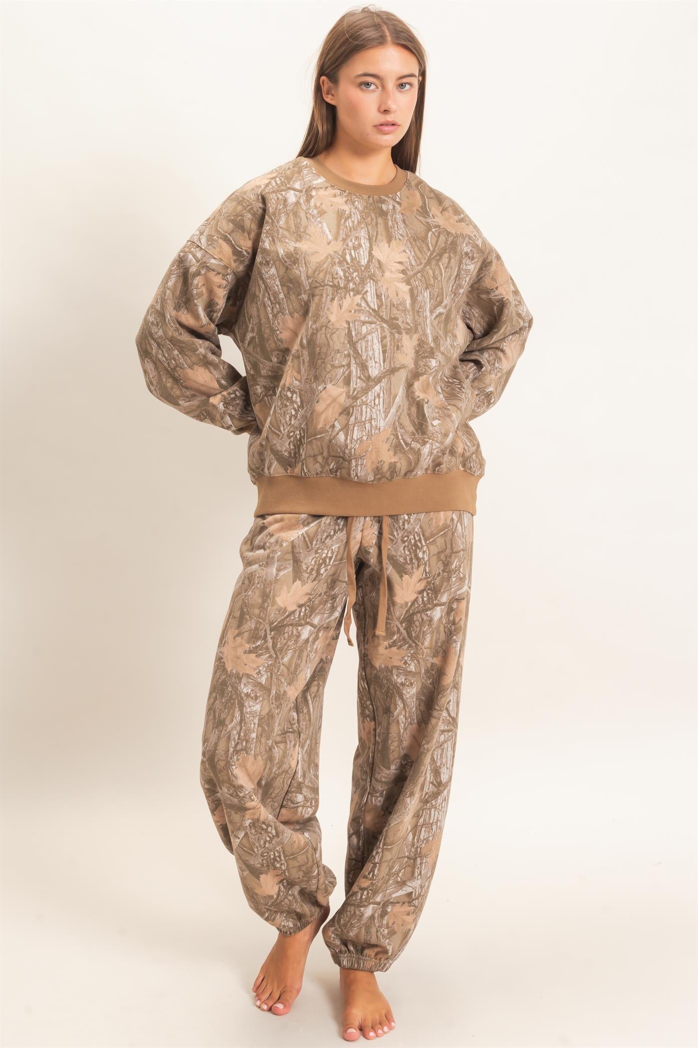 Wholesale Tree Camouflage Crew Neck Sweatshirt Sweatshirts DZ26E789 BROWN DOUBLE ZERO