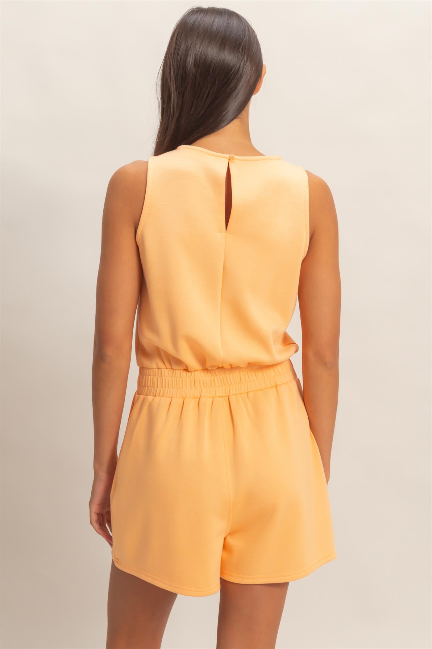 Wholesale Drawstring Waist Sleeveless Romper Clothing DZ26C732 APRICOT DOUBLE ZERO