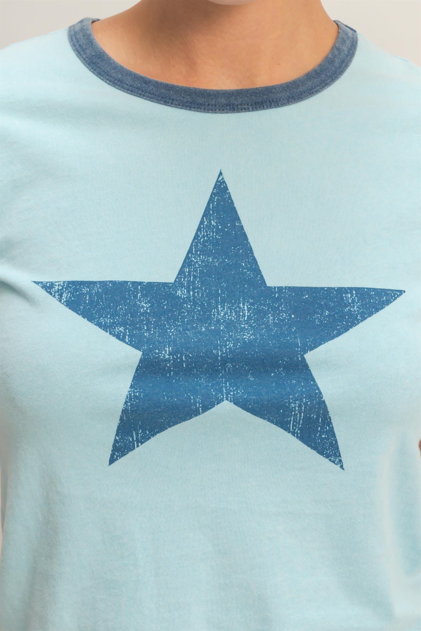 Wholesale Star Graphic Crew Neck T-Shirt T-Shirts DZ26C695 BLUE DOUBLE ZERO