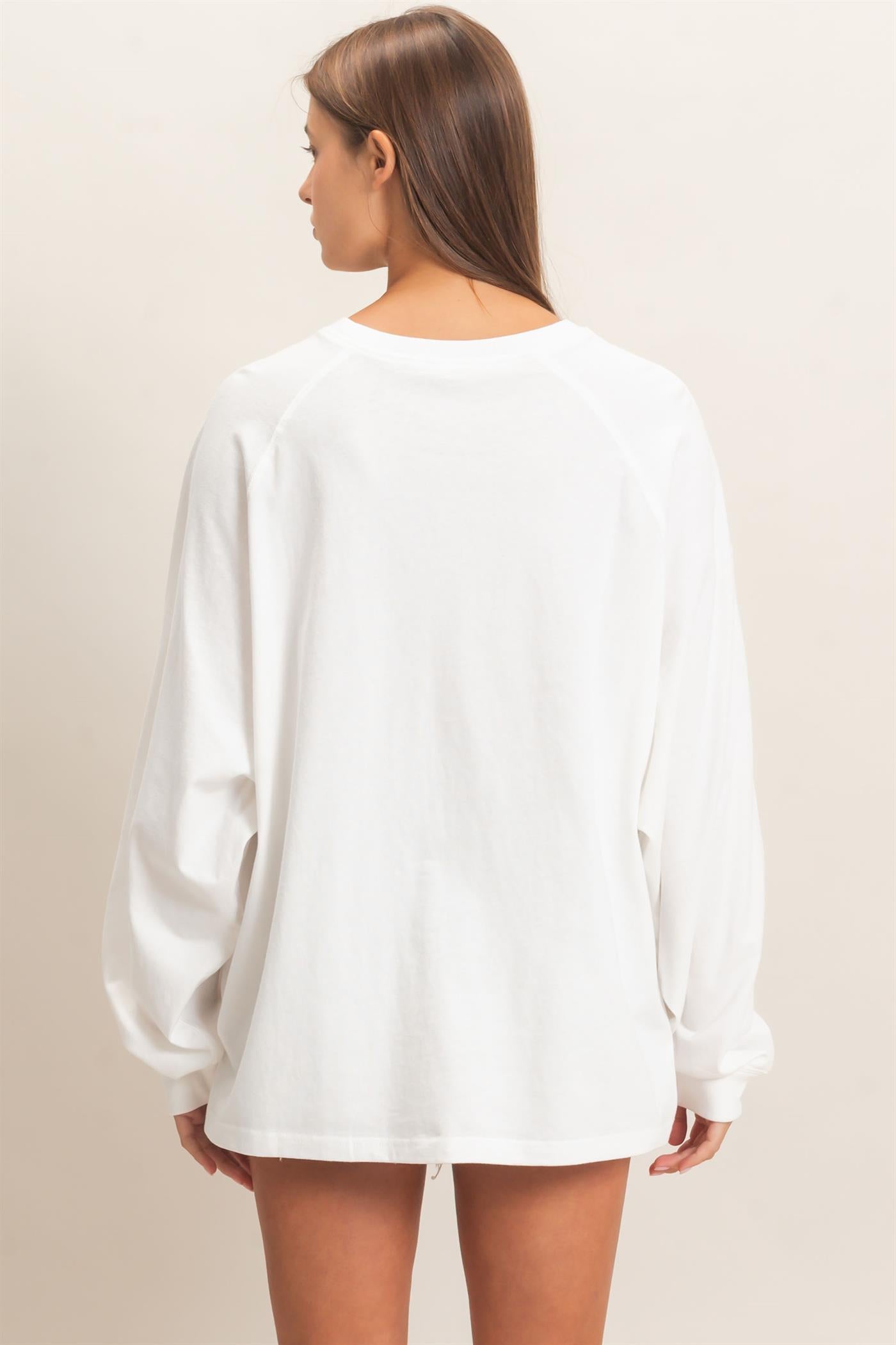 Wholesale Pigment Dye Oversized Long Sleeve Top Clothing Tops DZ26A825 WHITE DOUBLE ZERO