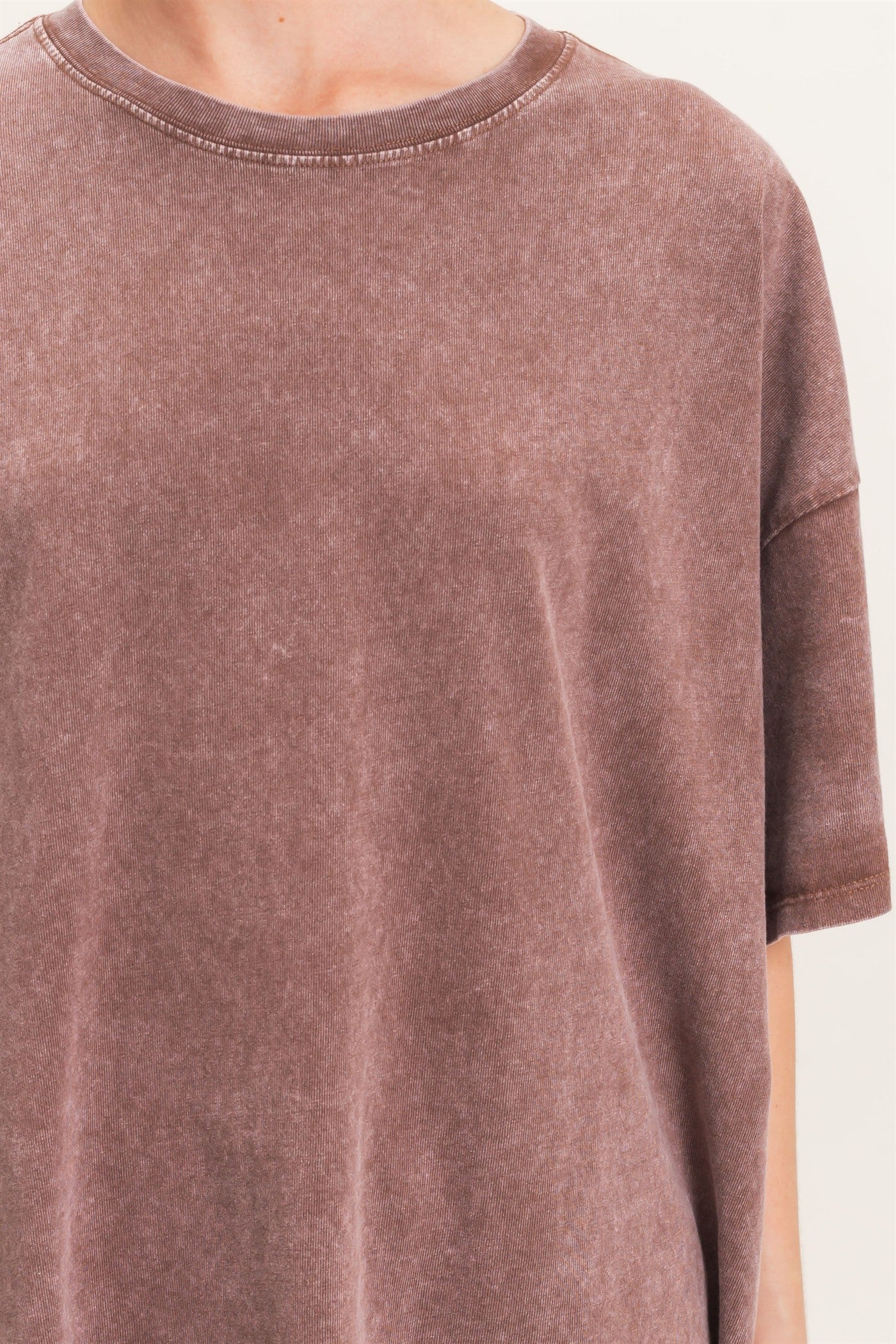 Wholesale Mineral Wash Oversized Crew Neck T-Shirts Clothing Tops DZ26C961 DARK BROWN DOUBLE ZERO
