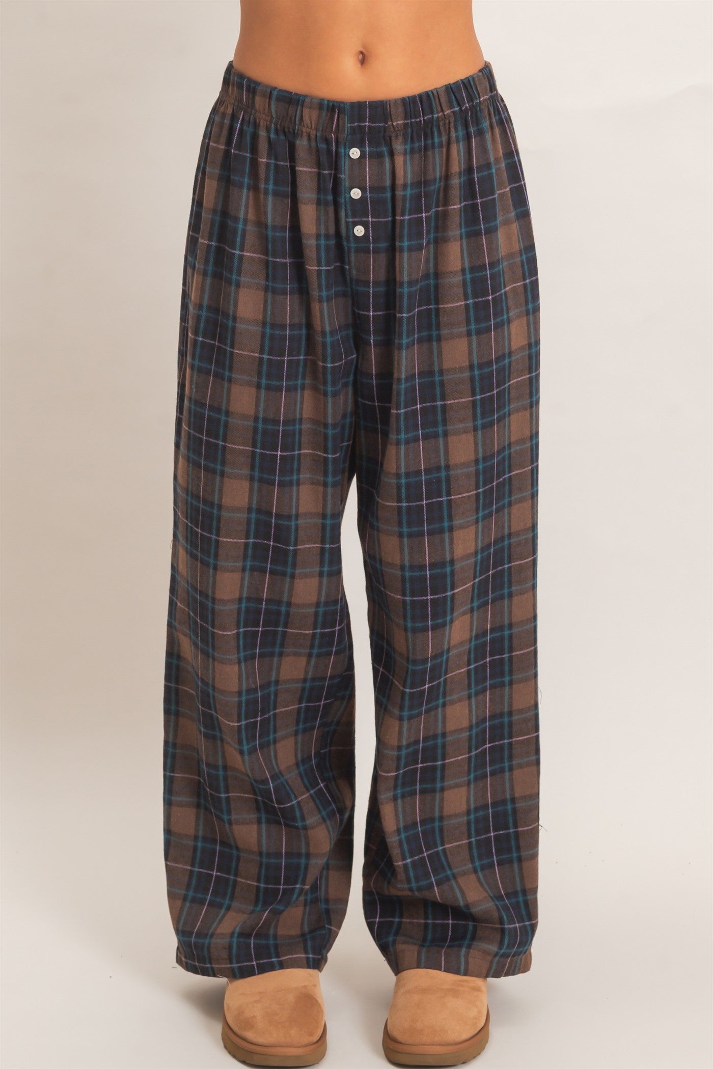 Wholesale Plaid Wide-Leg Pants Pants DZ26F271 BROWN DOUBLE ZERO