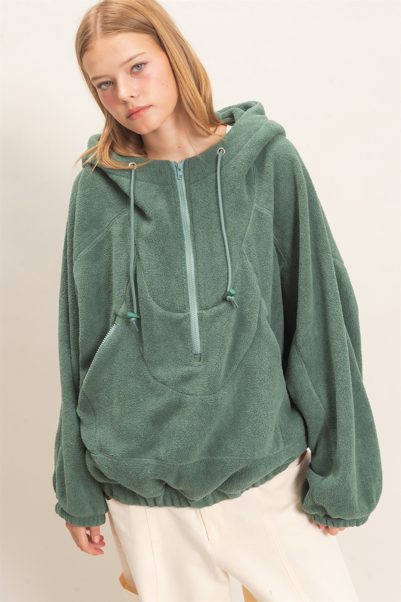 Wholesale Half-Zip Fleece Hoodie Hoodies HF26E561 PISTACHIO HYFVE