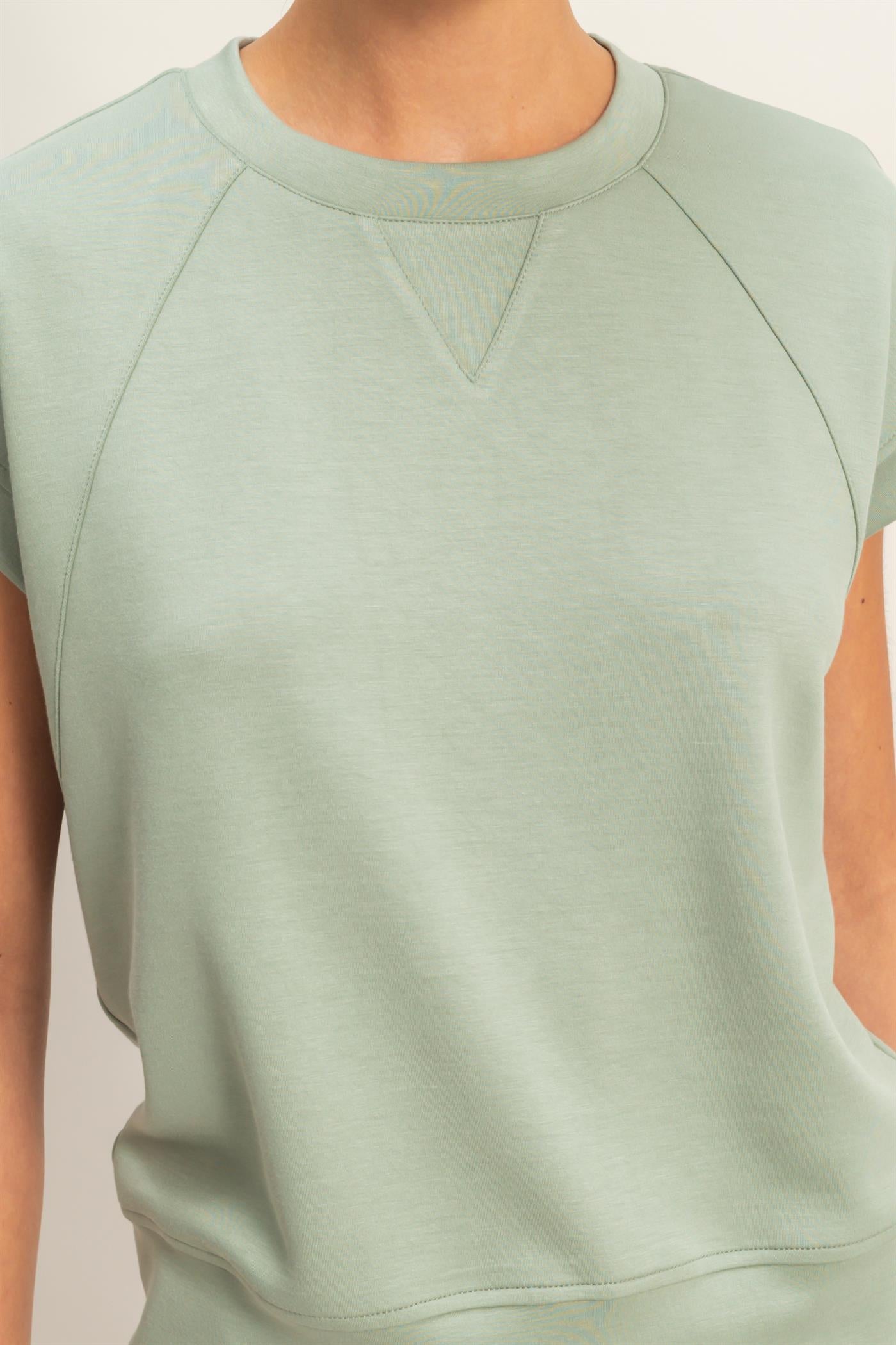 Wholesale Crew Neck Sleeveless Top And Shorts Set Clothing DZ26C575-SET SAGE GREEN DOUBLE ZERO