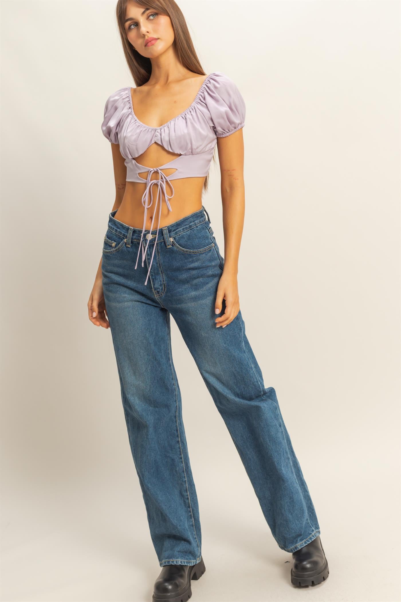 Wholesale Too Chic Cutout Crop Top Clothing Tops HF22C786 LILAC HYFVE