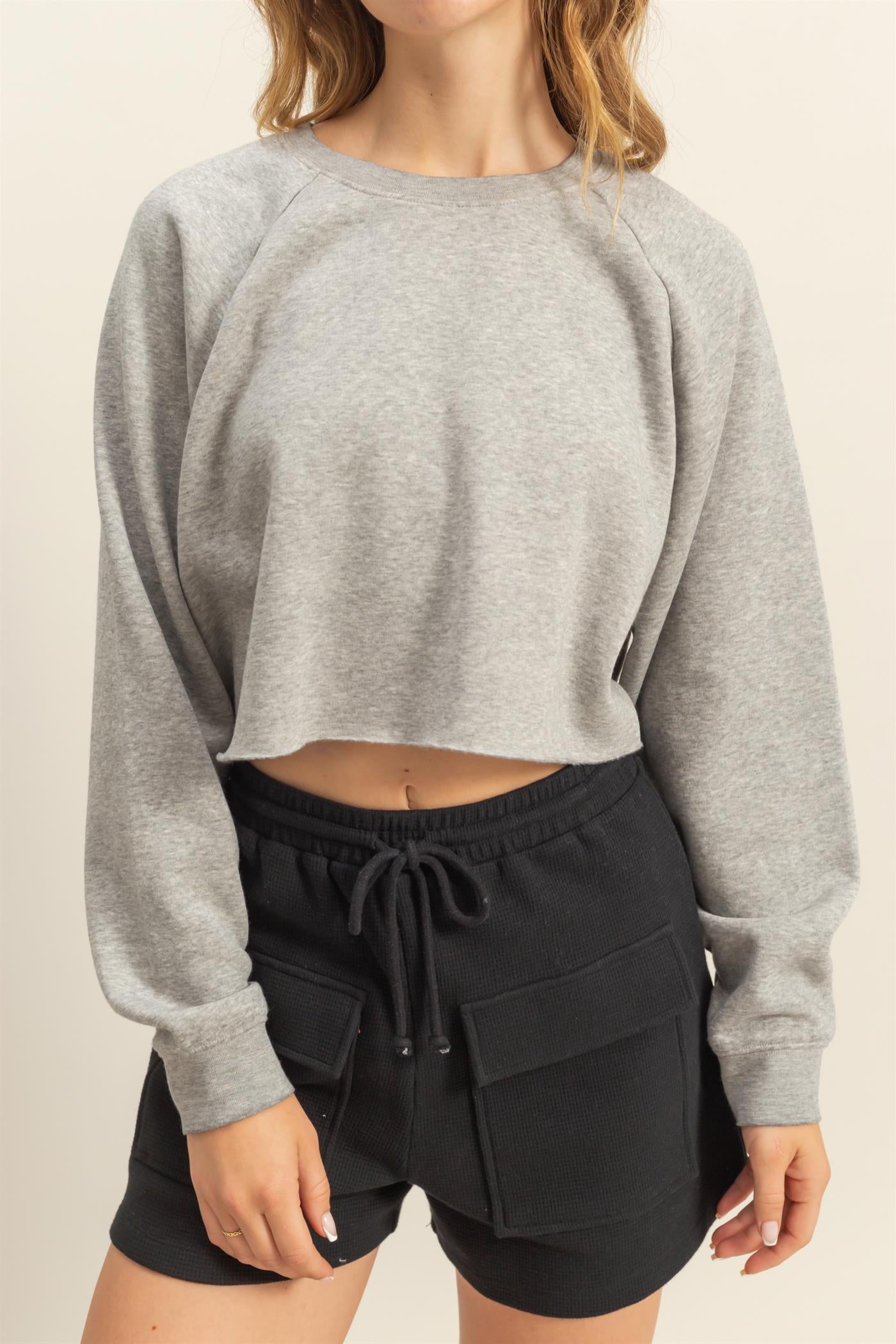 Wholesale Laid Back Crop Sweatshirt Sweatshirts DZ25C445 HEATHER GRAY DOUBLE ZERO