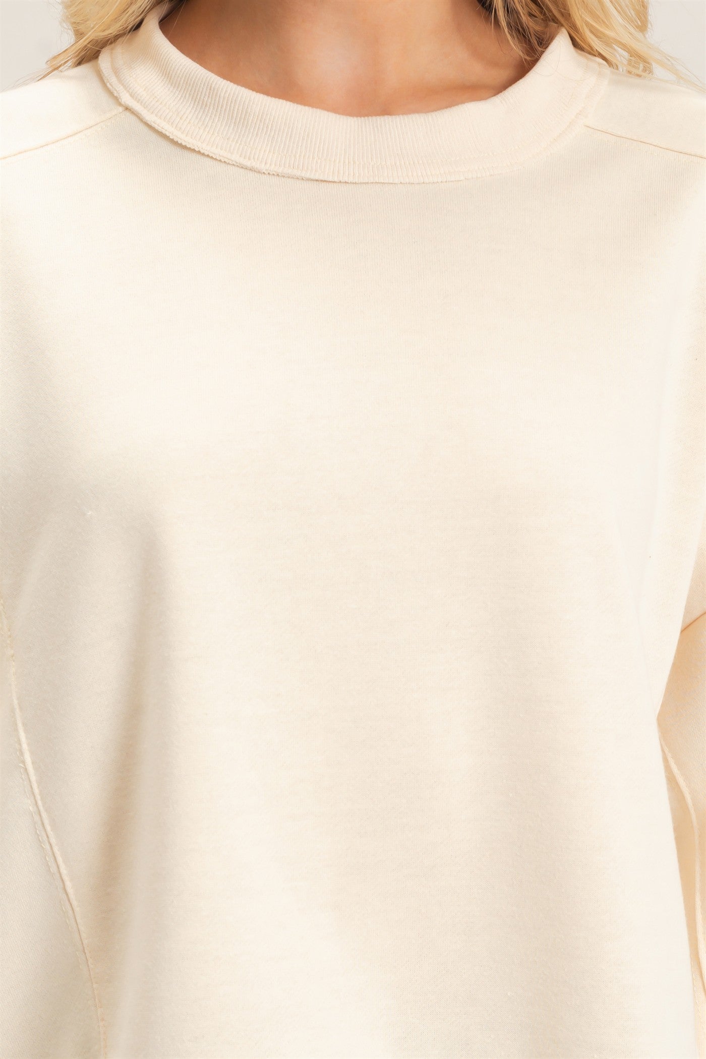 Wholesale Ribbed Crew Neck Sweatshirt Sweatshirts HF26F087 CREAM HYFVE
