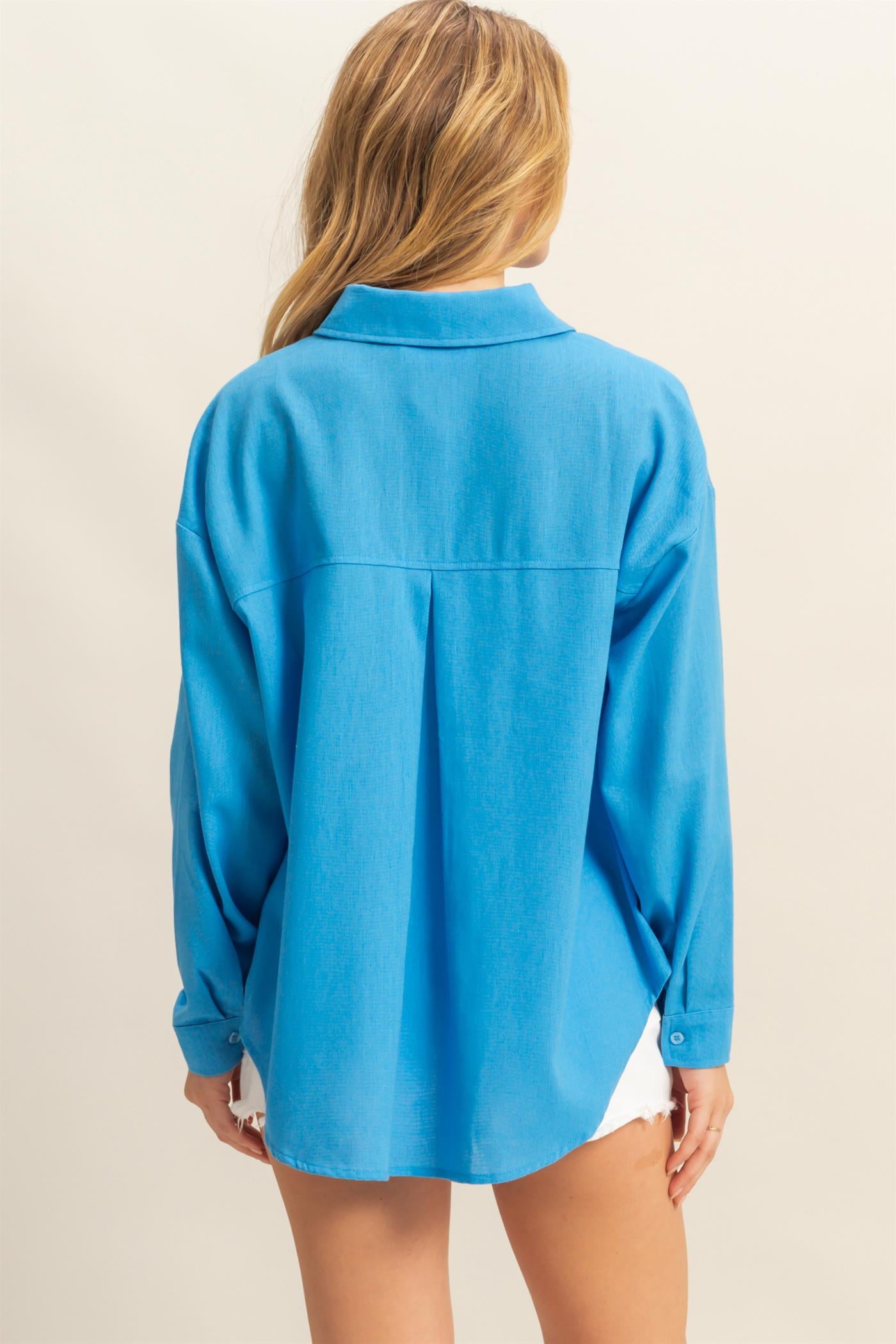 Wholesale Sand Washed Relaxed Long Sleeve Shirt Clothing Tops DZ24C609 BLUE DOUBLE ZERO