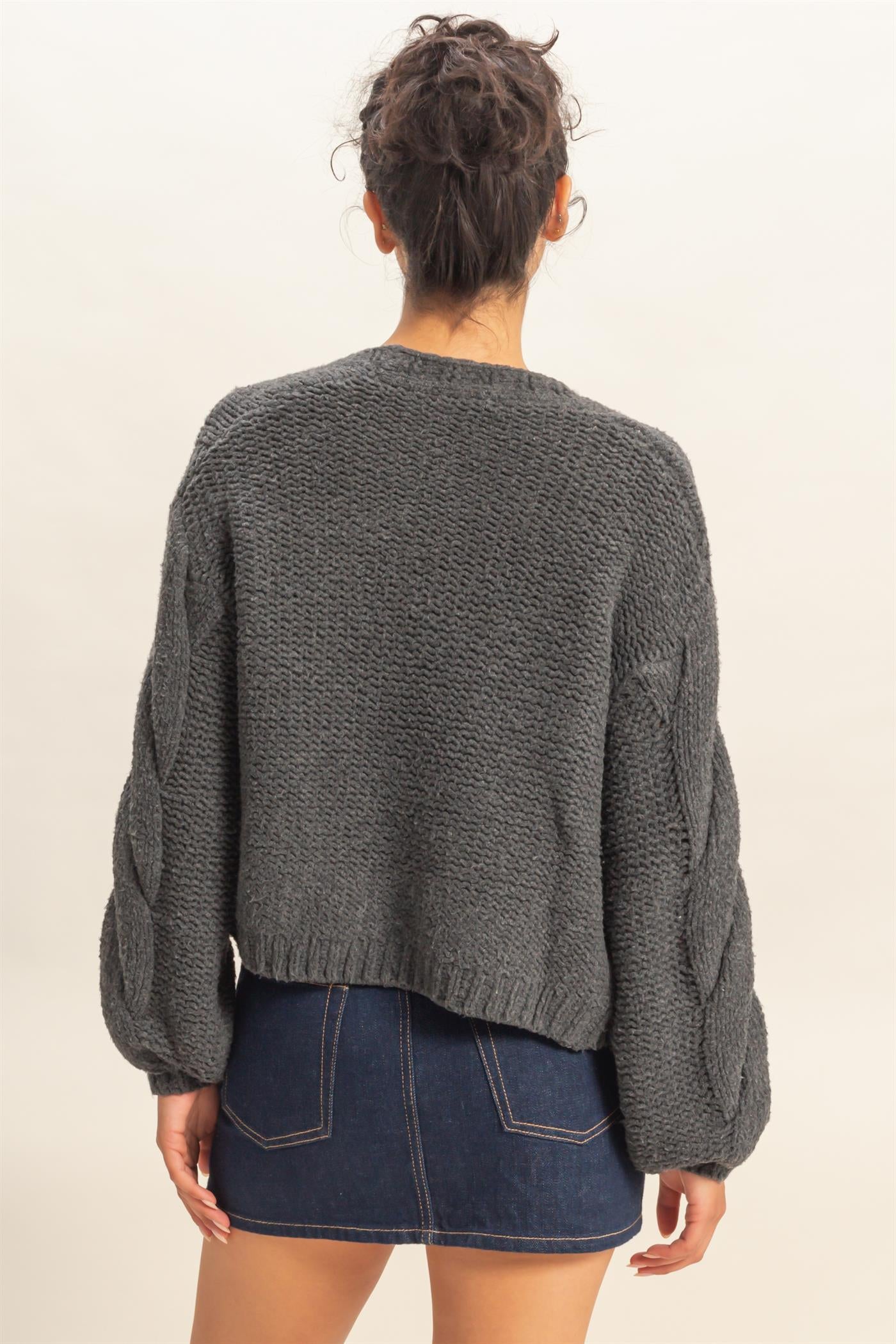 Wholesale Oversized Cable Knit Open Front Cardigan Sweater Cardigans DZ25F072 CHARCOAL DOUBLE ZERO
