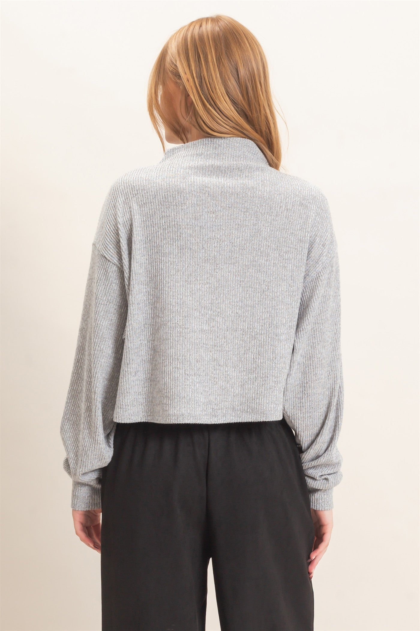 Wholesale Ribbed Mock Neck Top Clothing Tops HF26F030 GRAY HYFVE