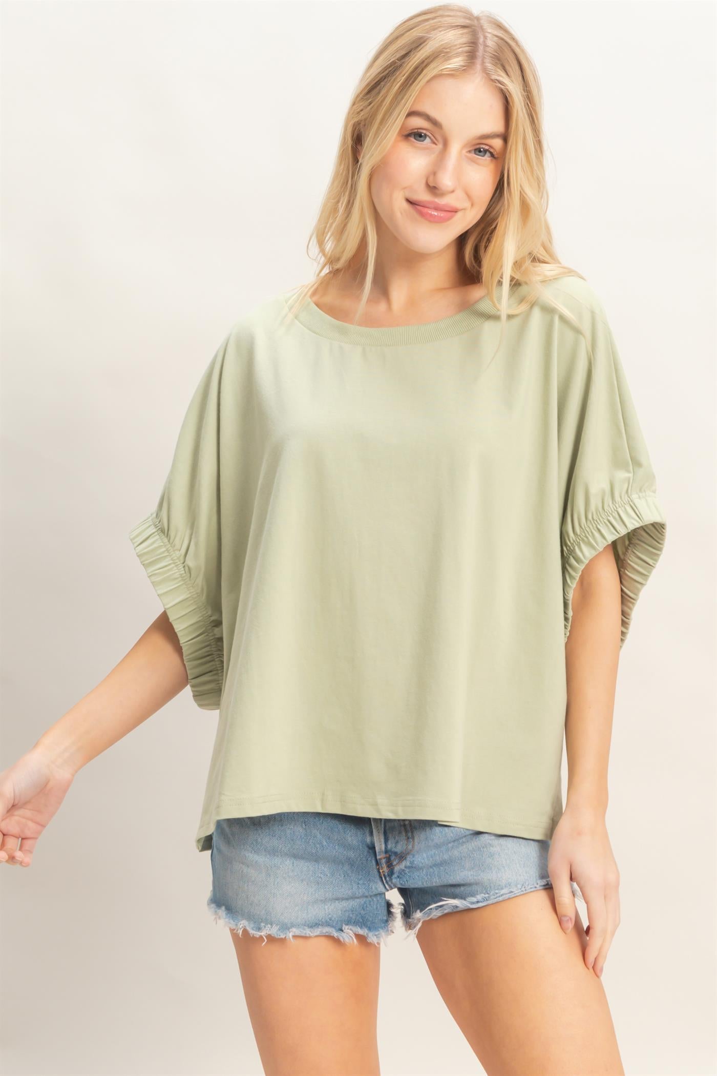 Wholesale Oversized Elastic Cuff Top T-Shirts HF26C082 SAGE HYFVE