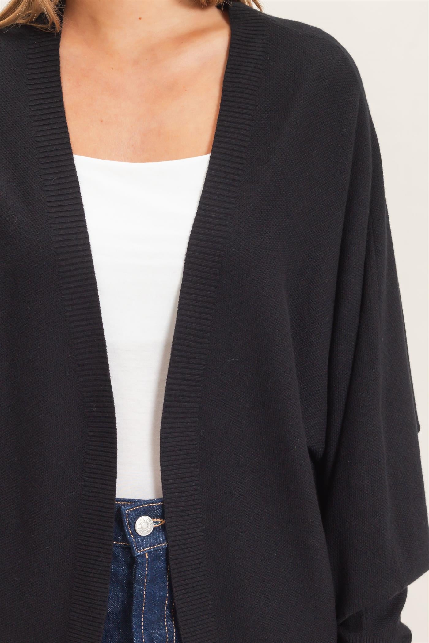 Wholesale Open Front Knit Cardigan Cardigans HF26E834 BLACK HYFVE