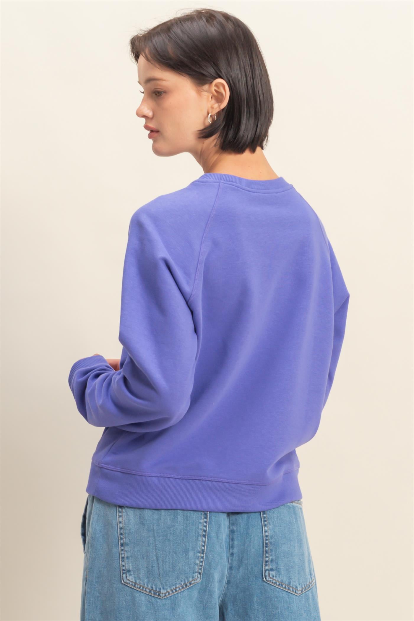 Wholesale Crew Neck Raglan Sleeve Comfy Pullover Sweatshirt Sweatshirts DZ25E237 IRIS PURPLE DOUBLE ZERO