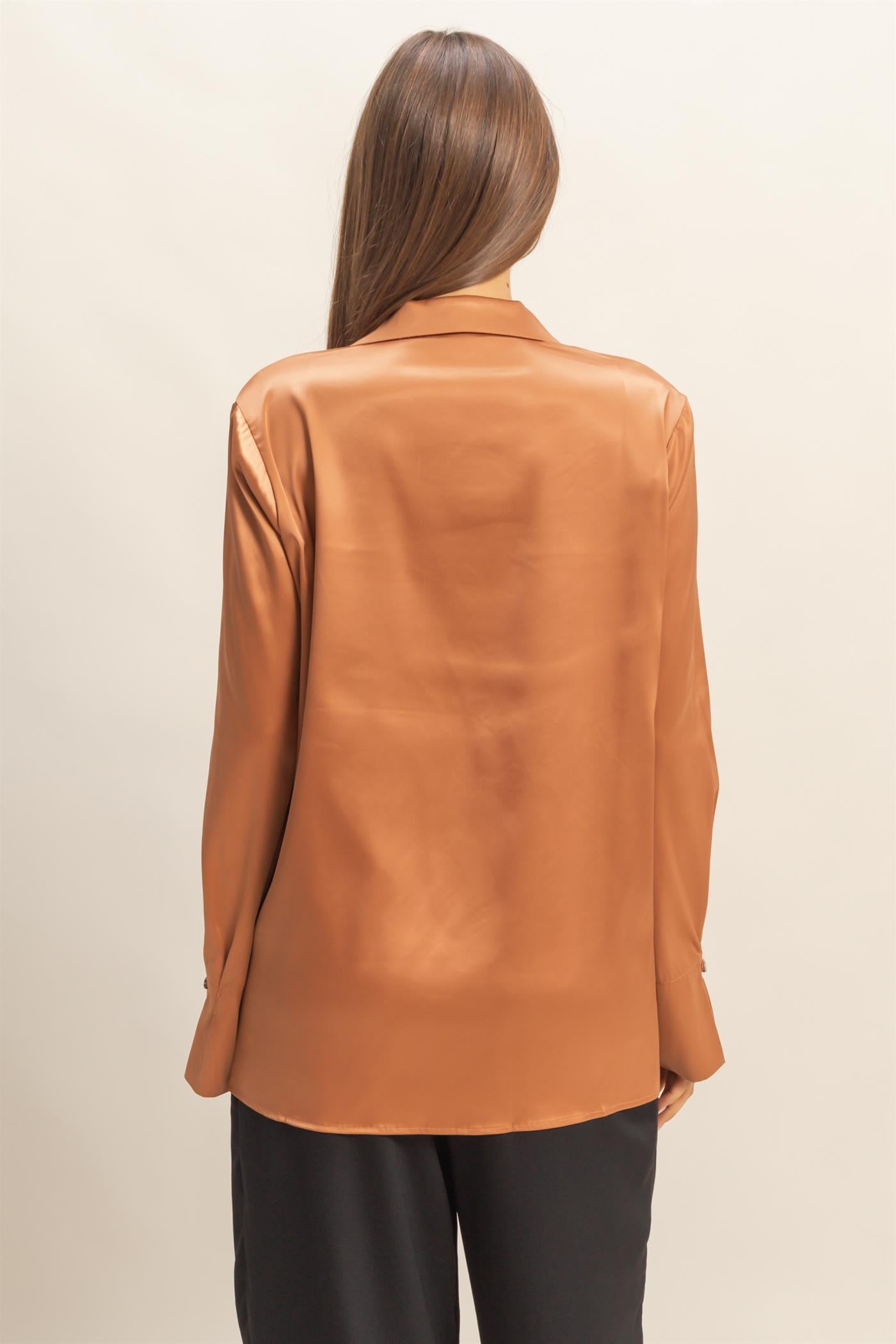 Wholesale Satin Long Sleeve Blazer Coats & Jackets HF23G242 BROWN HYFVE