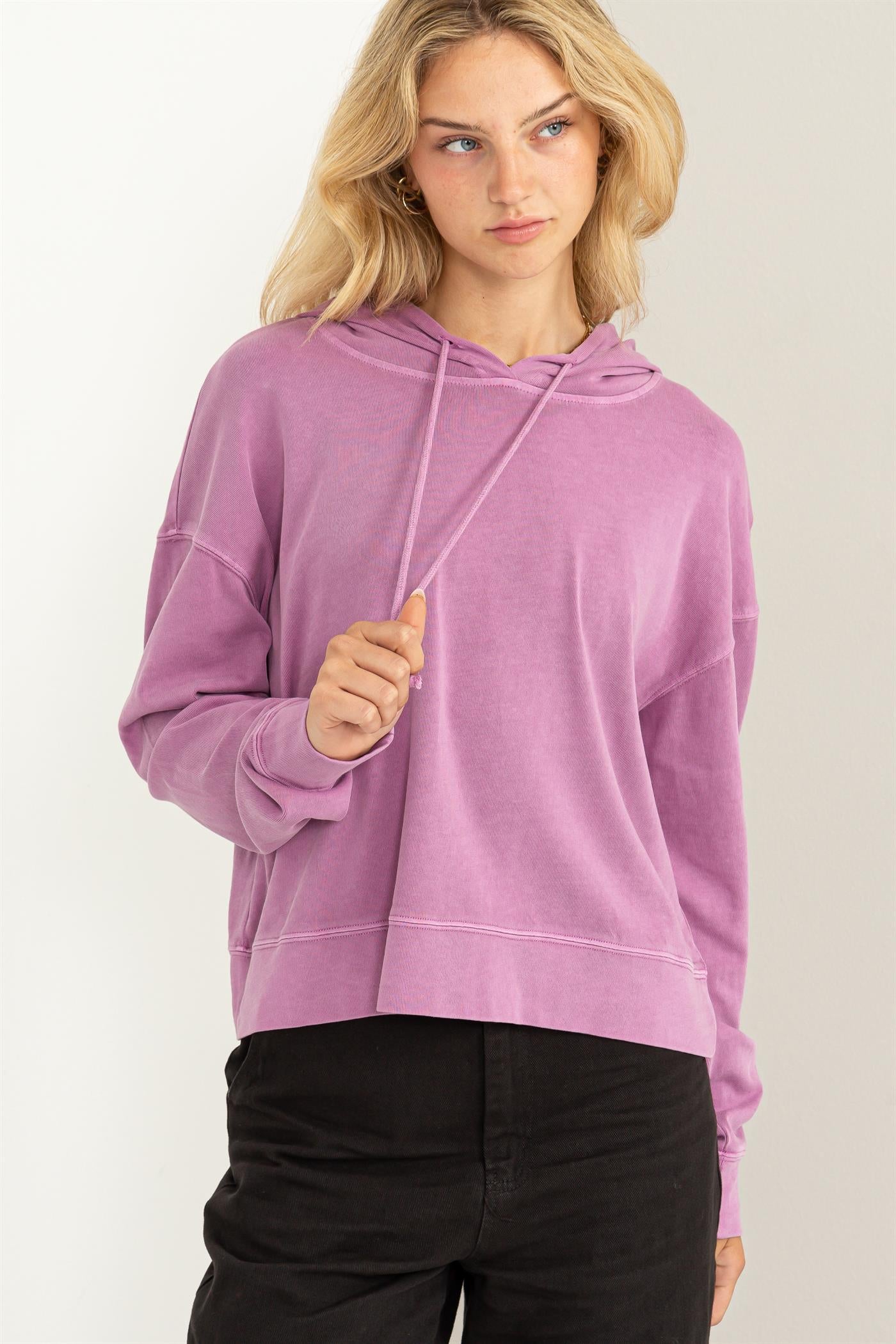 Wholesale Long Sleeve Drawstring Hoodie Clothing Tops DZ23E999 VINTAGE PLUM DOUBLE ZERO