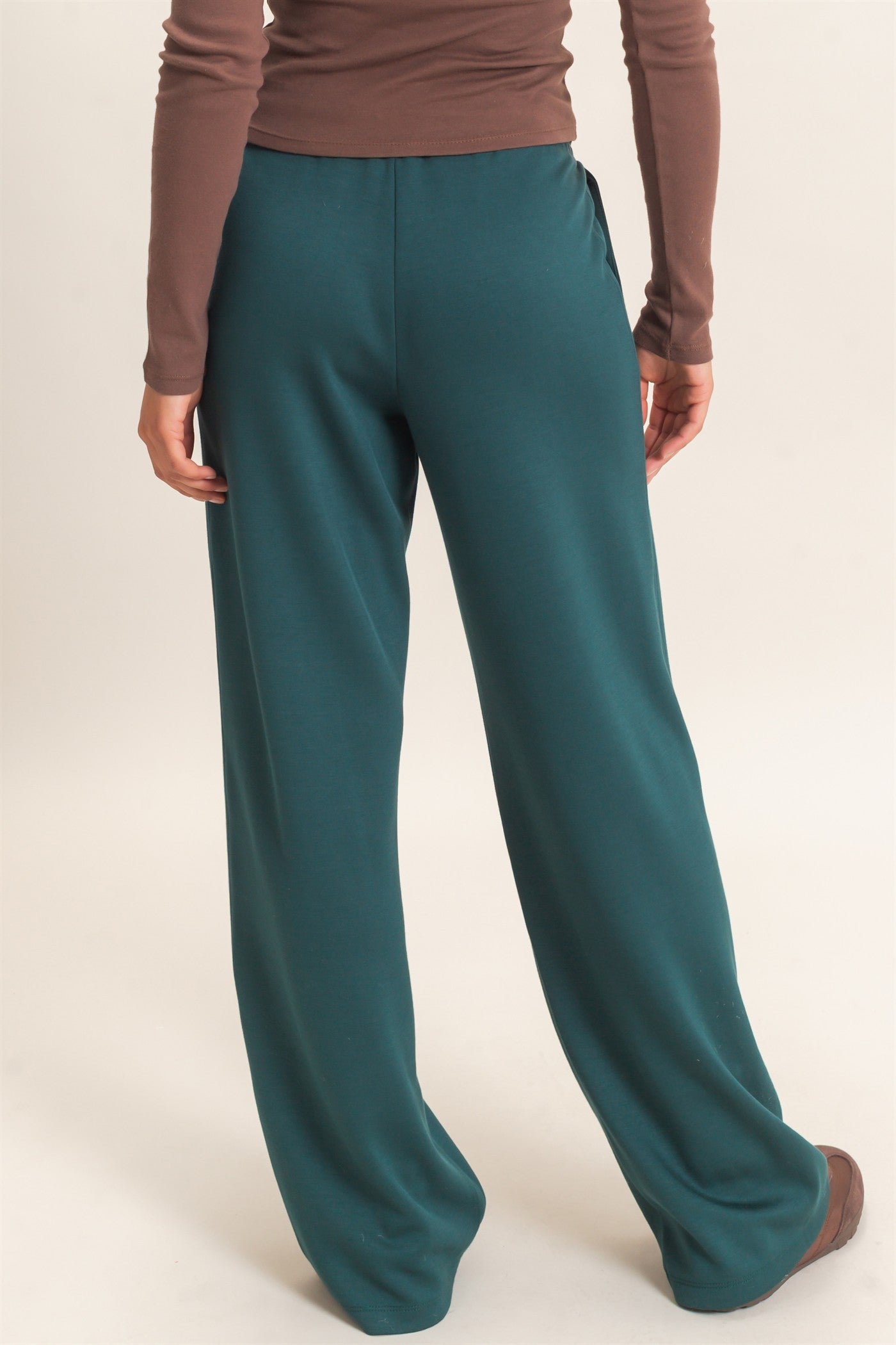Wholesale Elastic Waist Straight Leg Pants Pants DZ26C969 DEEP GREEN DOUBLE ZERO