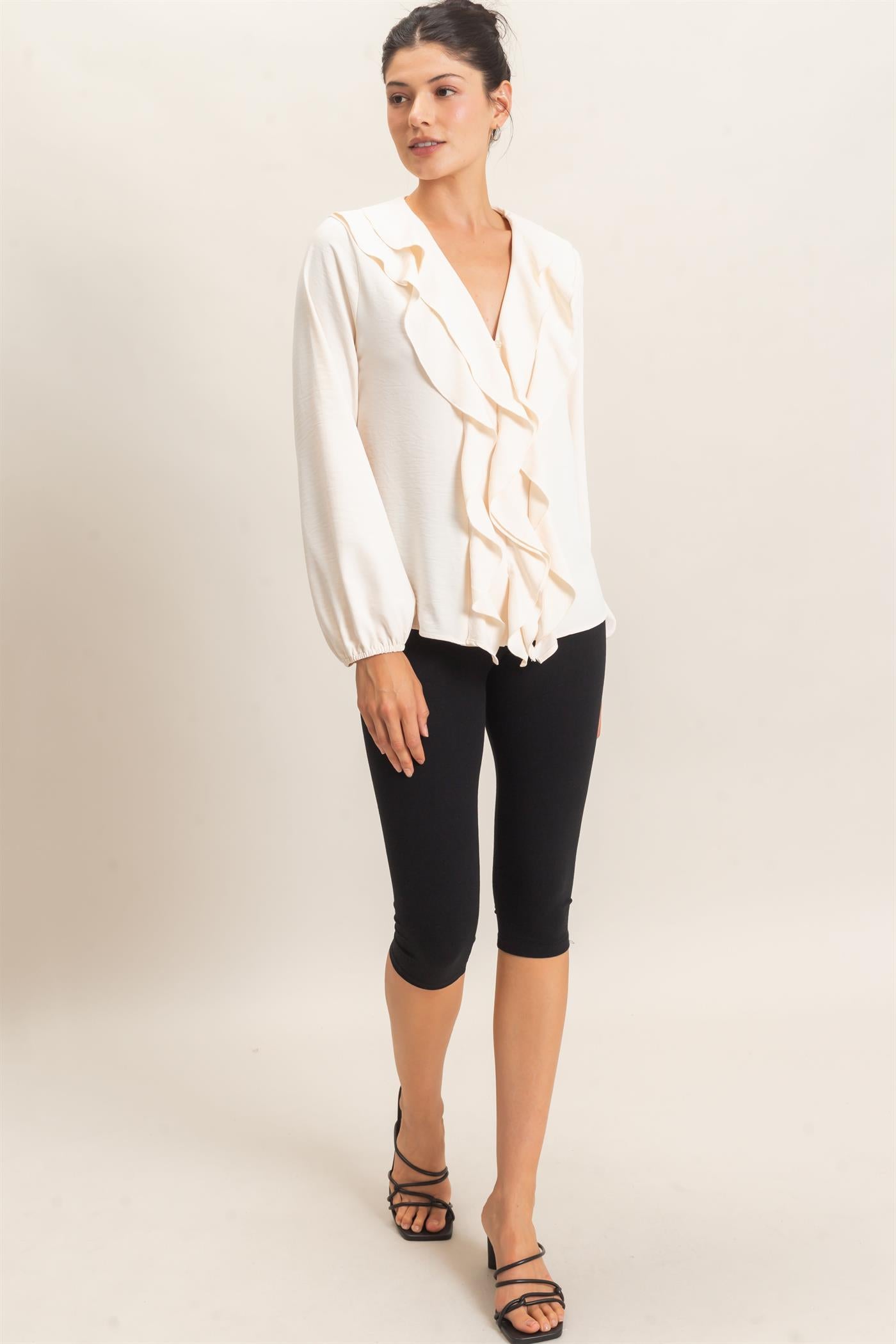 Wholesale Ruffled V-Neck Button-Up Blouse Blouses HF26C739 ALPACA HYFVE