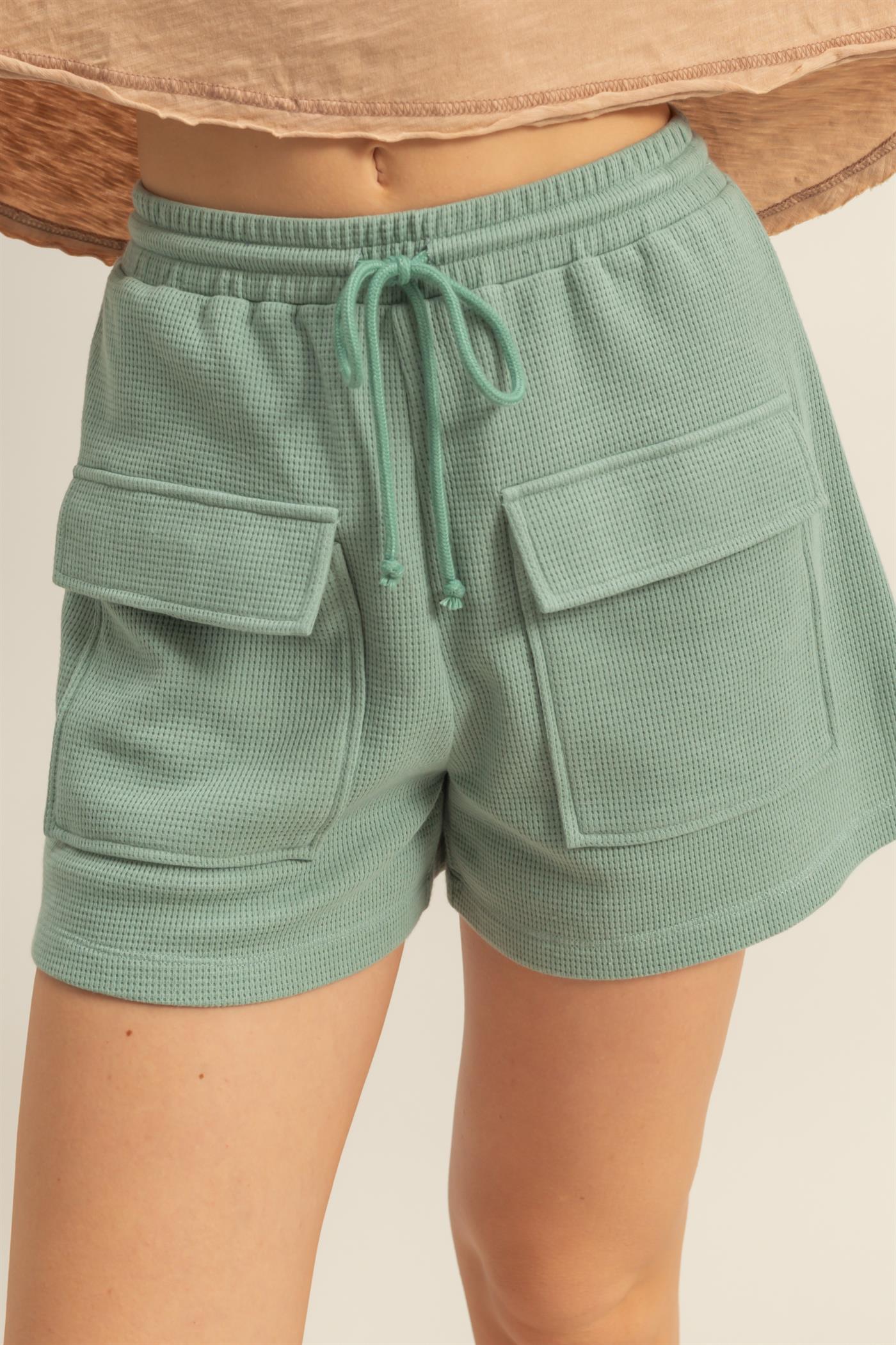 Wholesale Waffle Knit Front Pocket Shorts Shorts DZ25A793 SAGE GREEN DOUBLE ZERO
