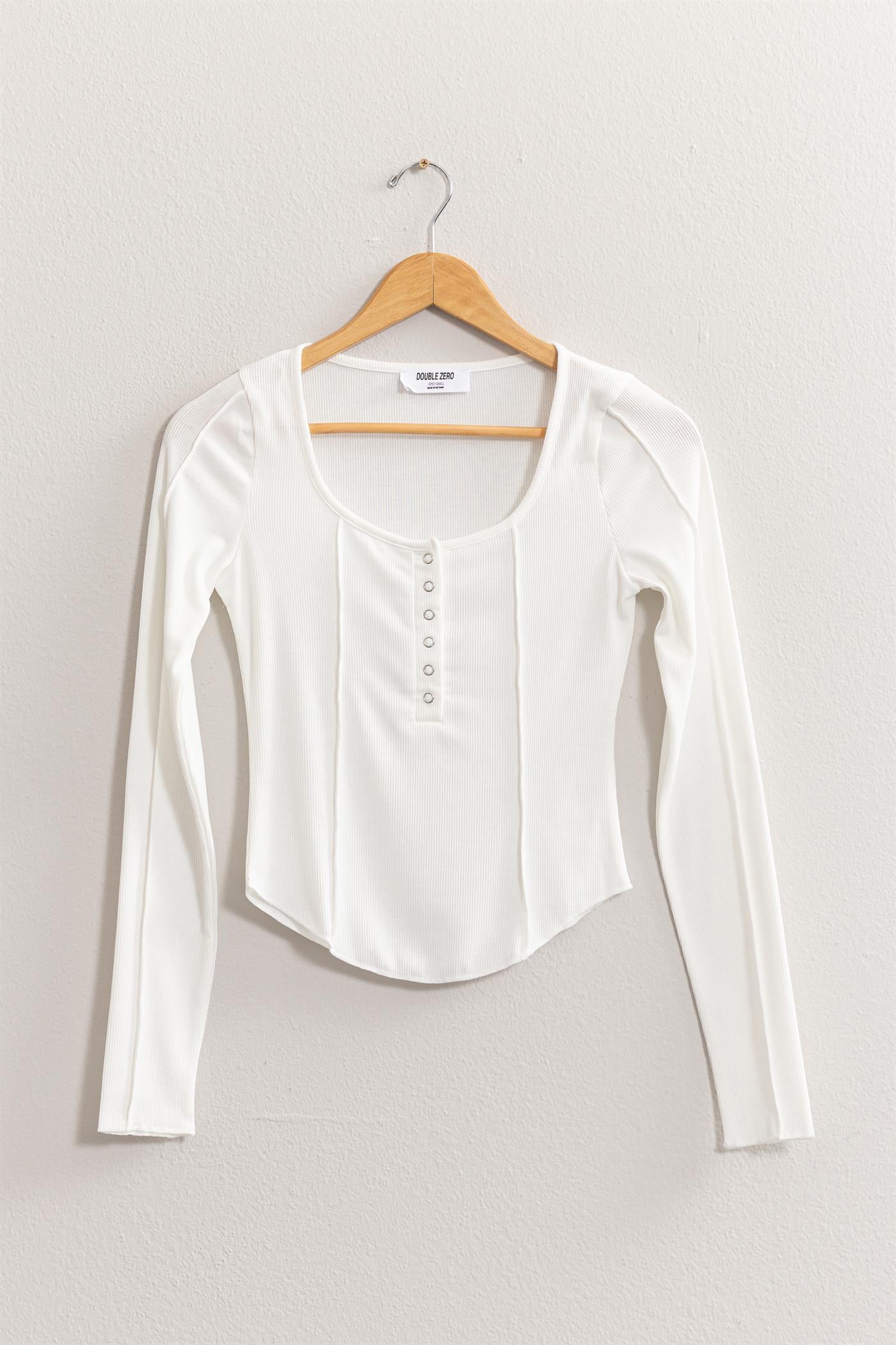 Wholesale Ribbed Long Sleeve Button Front Top Clothing Tops DZ25A025 OFF WHITE DOUBLE ZERO