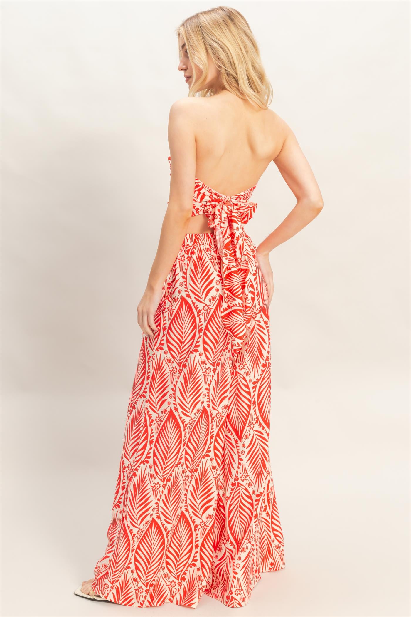 Wholesale Strapless Top & Pant Print Set Clothing HF25E577-SET-D RED HYFVE