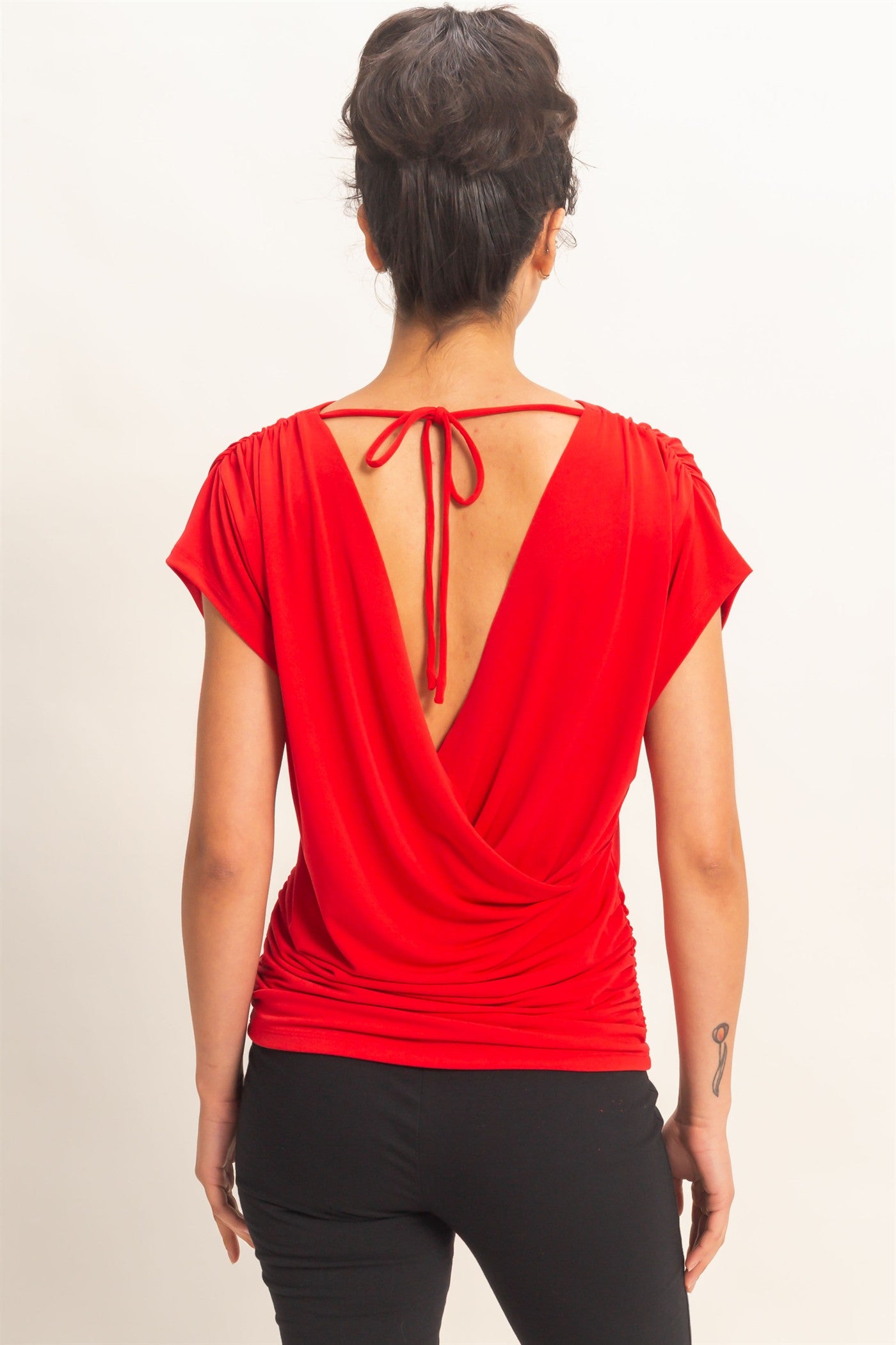 Wholesale Cowl Back Draped Cap Sleeve Top Clothing Tops DZ26C025 RED DOUBLE ZERO