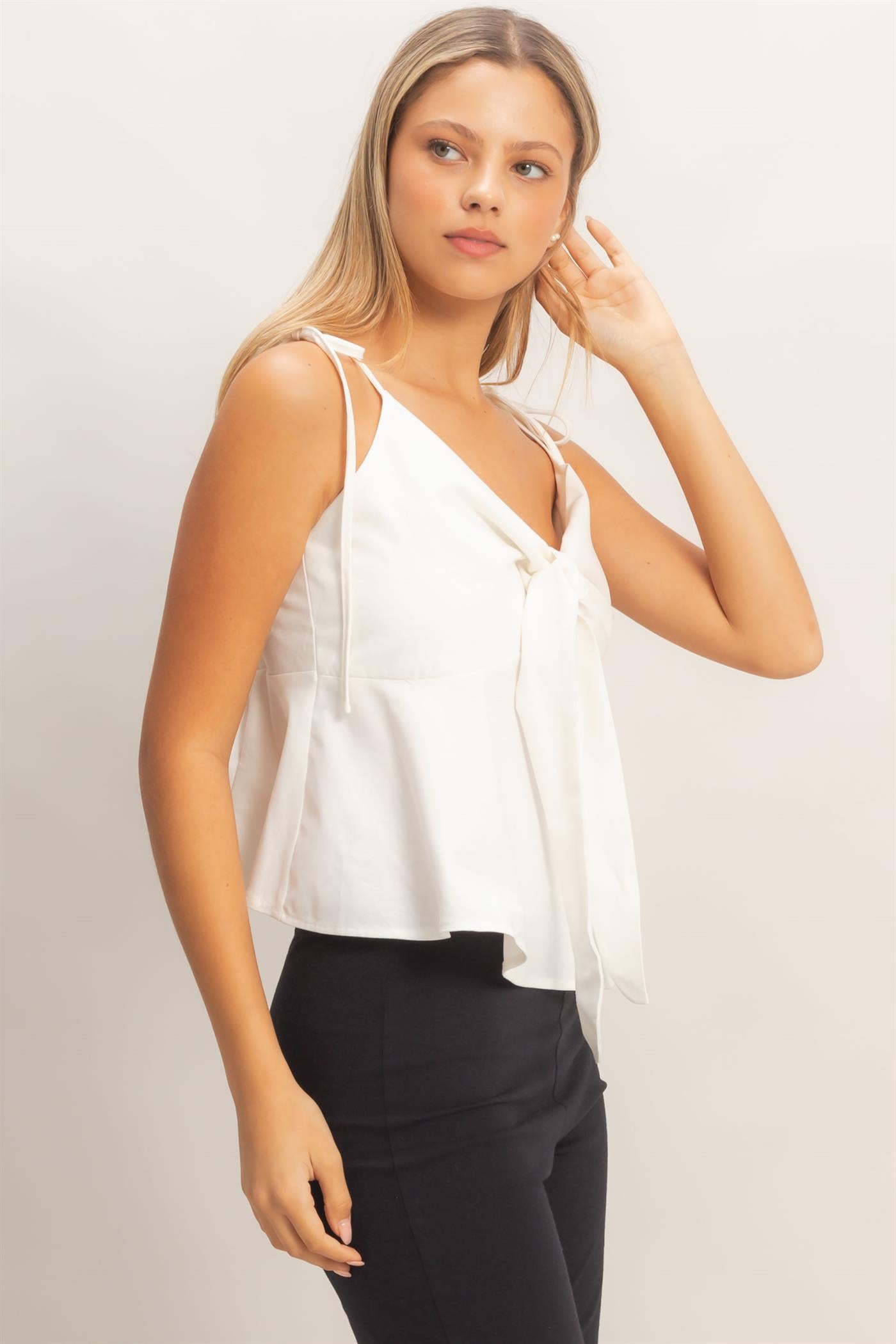 Wholesale Tie Front Spaghetti Strap Top Clothing Tops HF26A339 IVORY HYFVE