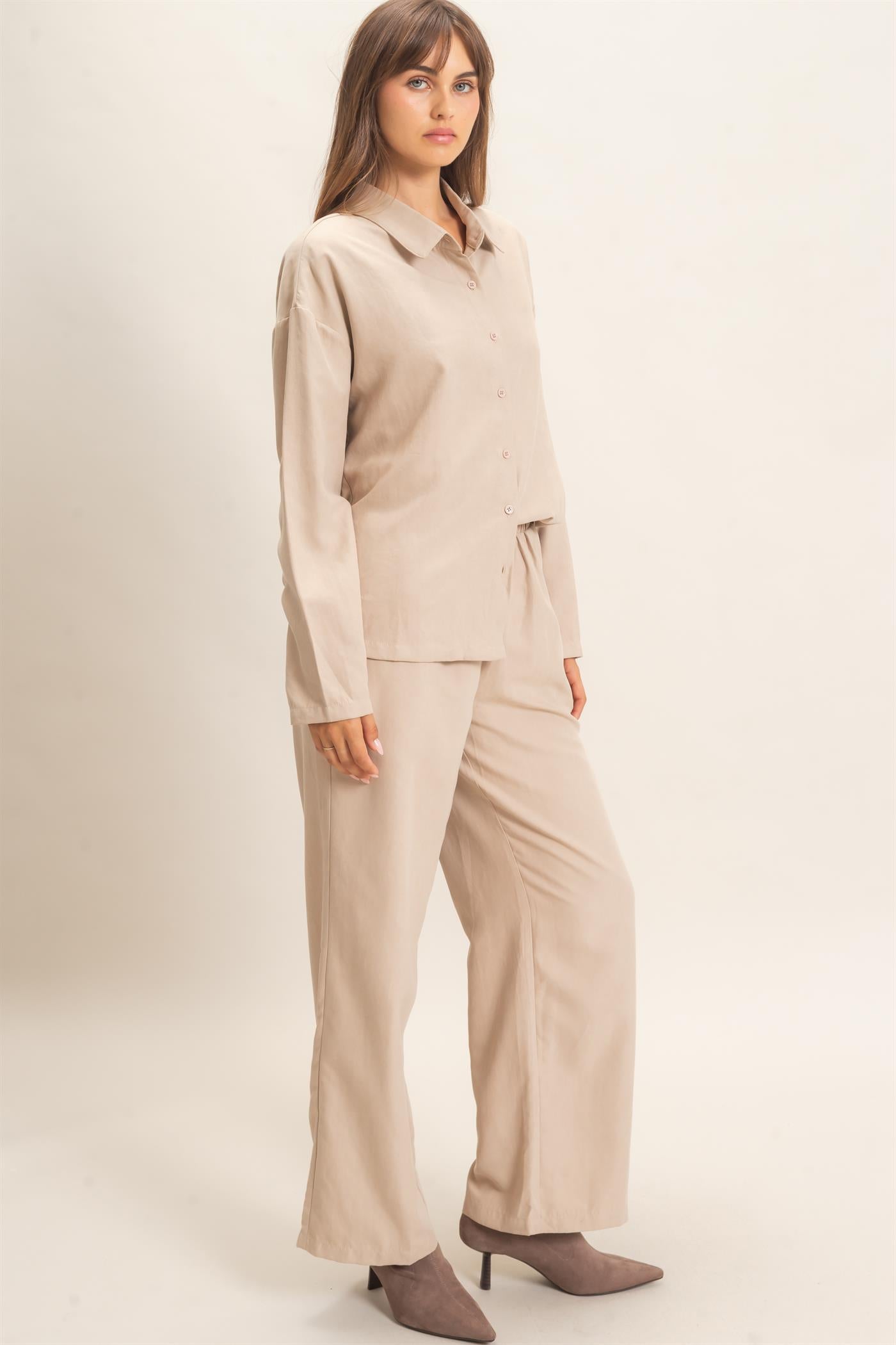 Wholesale Button-Up Shirt And Pants Set Clothing HF26C825-SET BEIGE HYFVE
