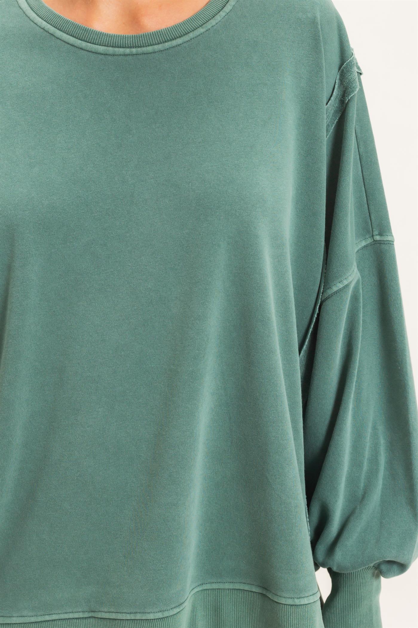 Wholesale Pigment  Dye Oversized Raw Edge Sweatshirt Sweatshirts DZ26C737 DARK GREEN DOUBLE ZERO