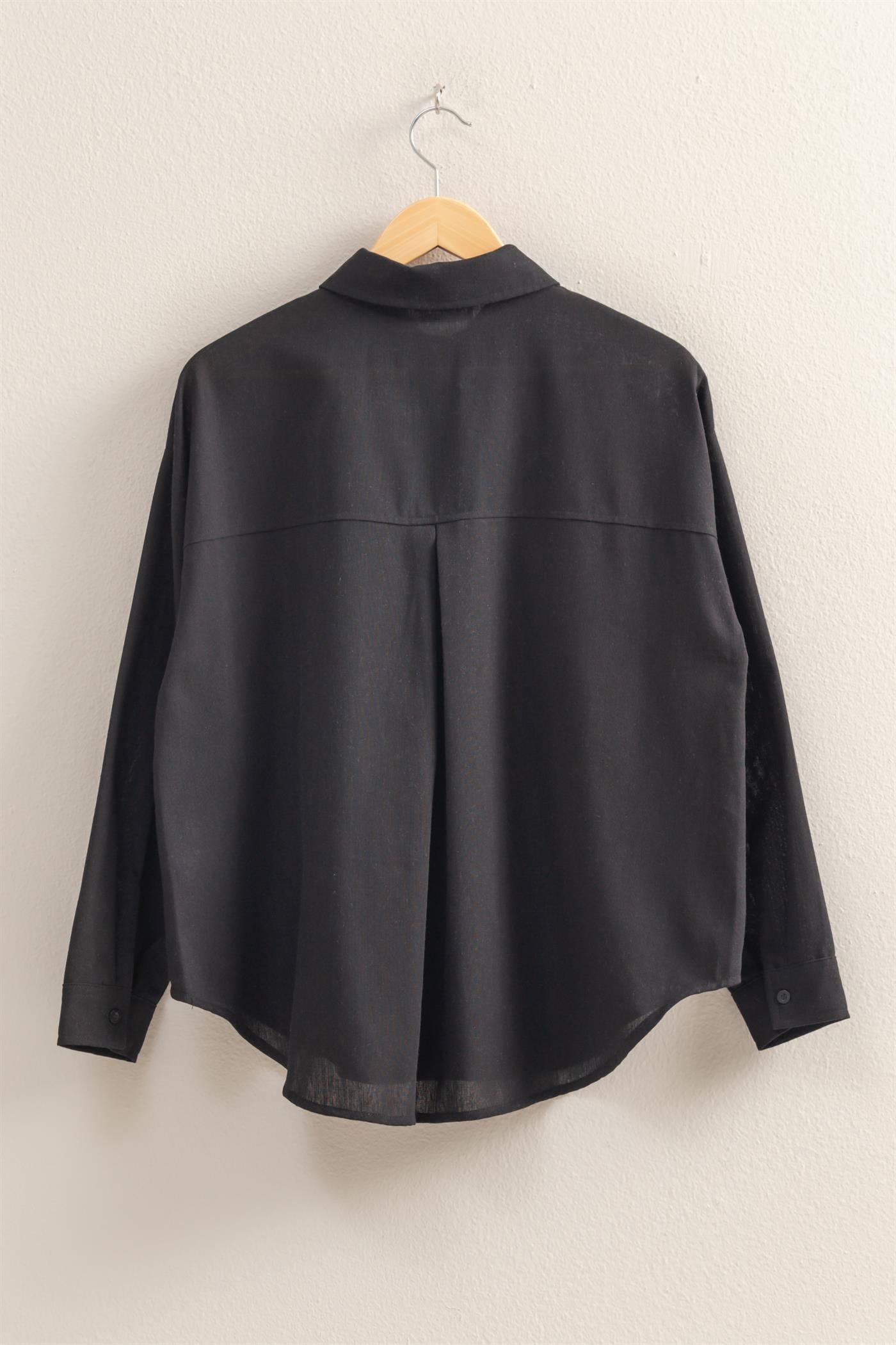 Wholesale Sand Washed Relaxed Long Sleeve Shirt Clothing Tops DZ24C609 BLACK DOUBLE ZERO