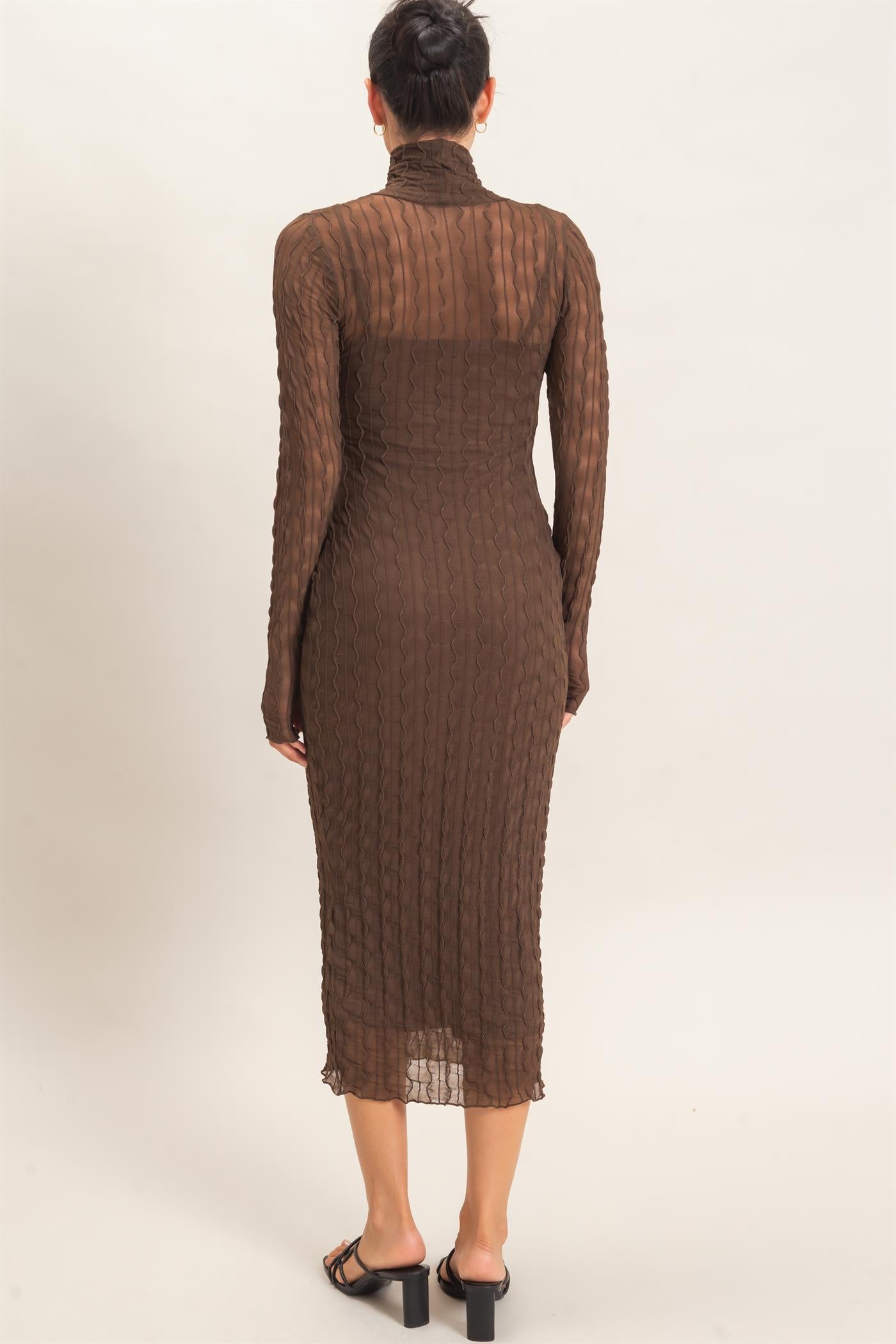 Wholesale Mesh Knit Maxi Dress Dresses HF26C890 BROWN HYFVE