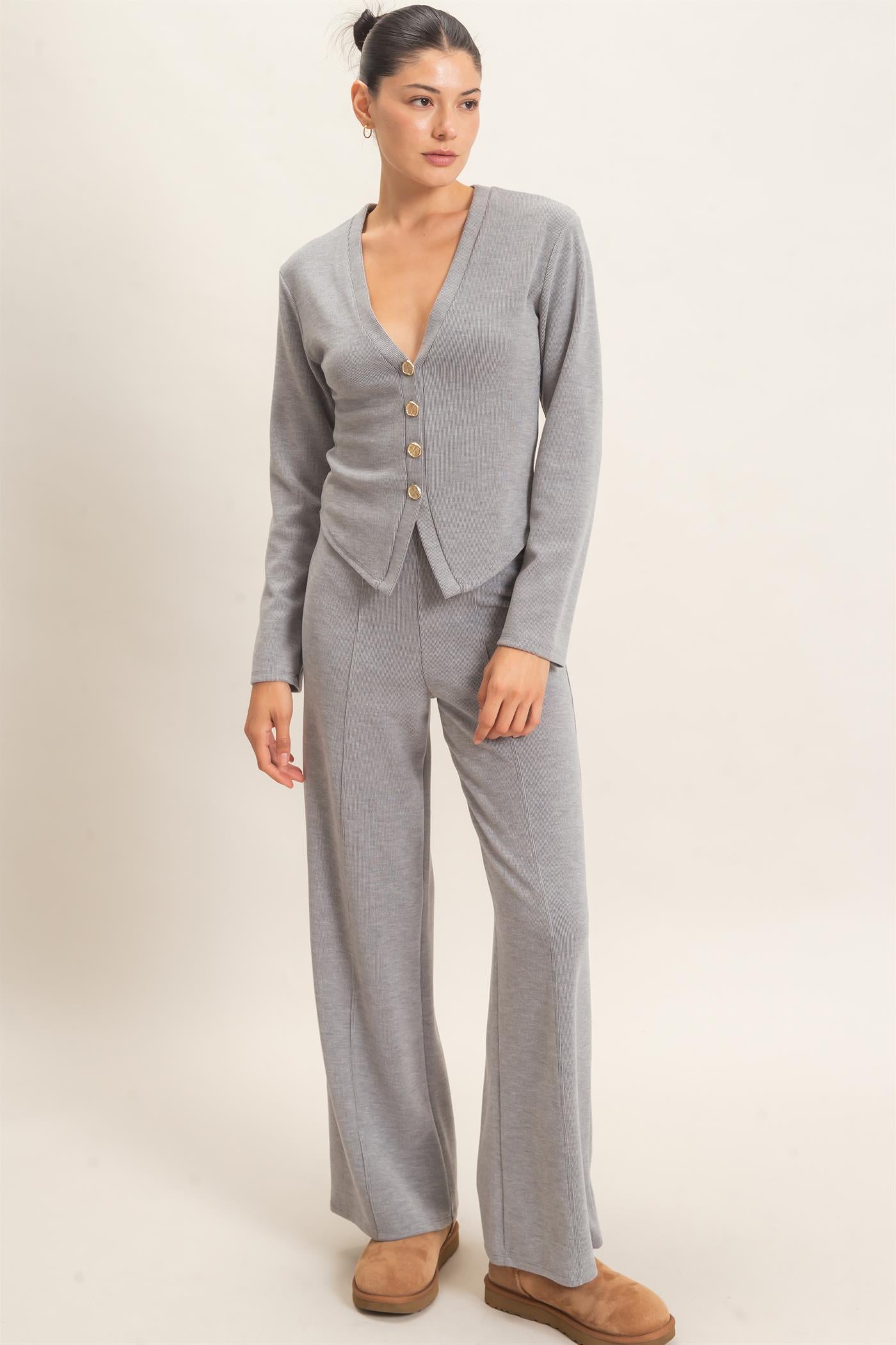 Wholesale V-Neck Buttoned Cardigan Cardigans HF26E540 HEATHER GRAY HYFVE