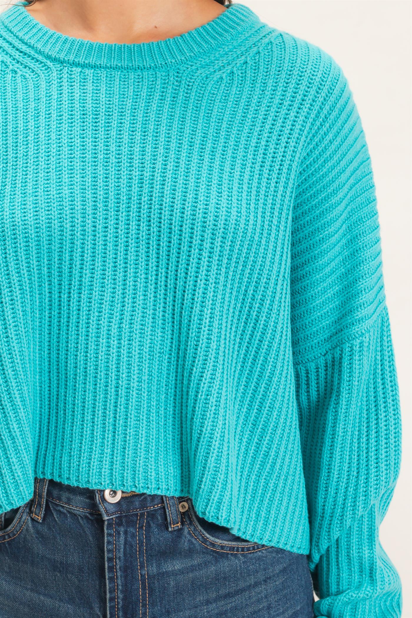 Wholesale Oversized Cropped Sweater Sweaters DZ26E252 TURQUOISE DOUBLE ZERO
