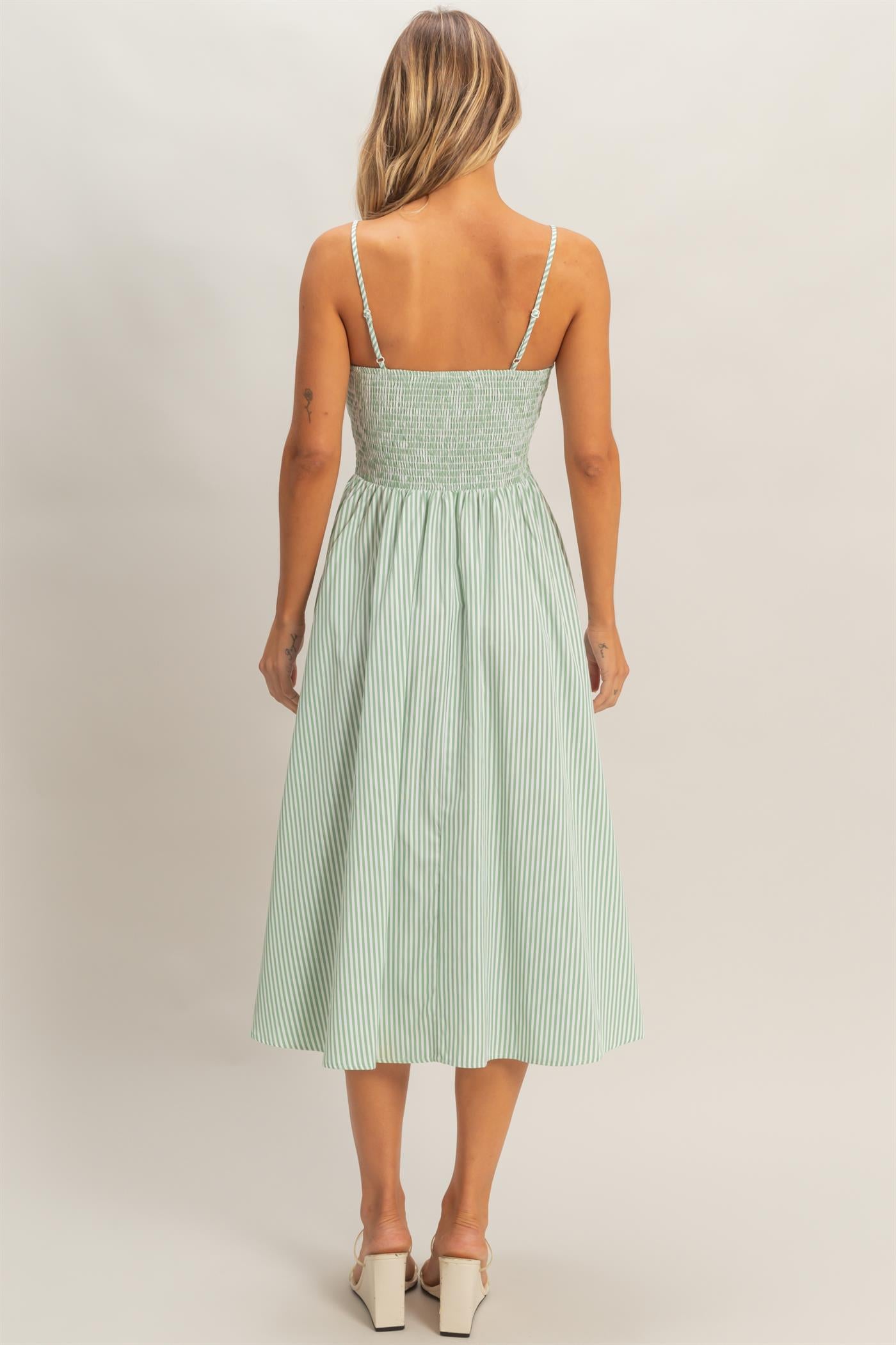 Wholesale Striped Spaghetti Strap Dress Dresses HF26A291-D SAGE GREEN HYFVE