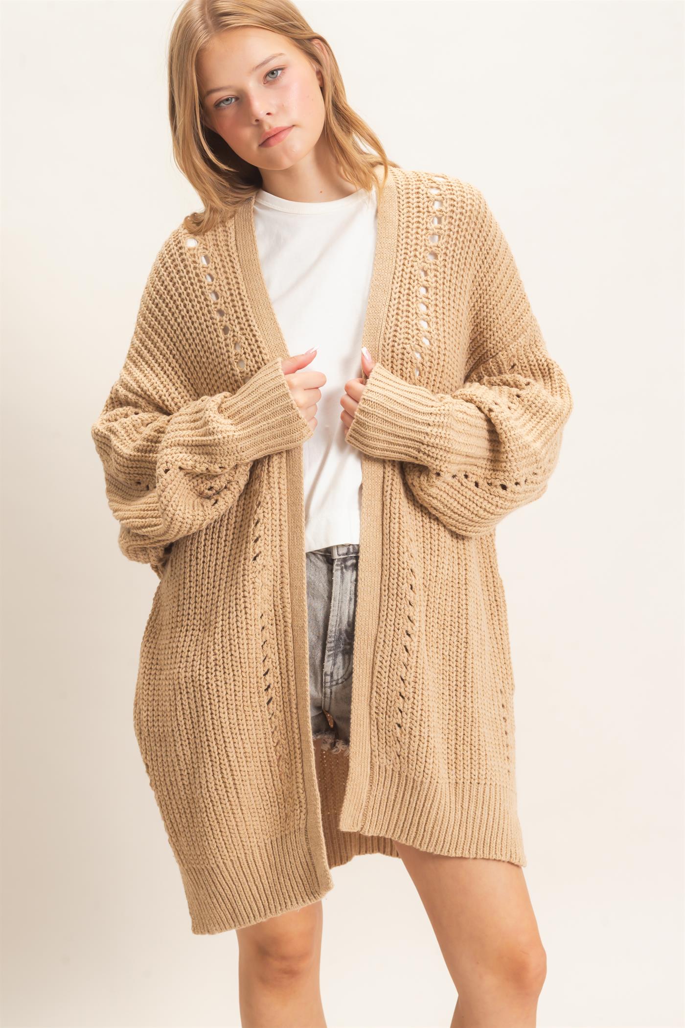 Wholesale Open-Front Cardigan Cardigans HF26C410 LIGHT TAUPE HYFVE