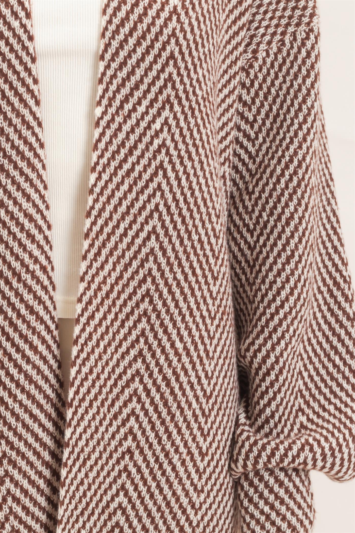 Wholesale Herringbone Pattern Open-Front Cardigan Cardigans HF26F171 BROWN HYFVE